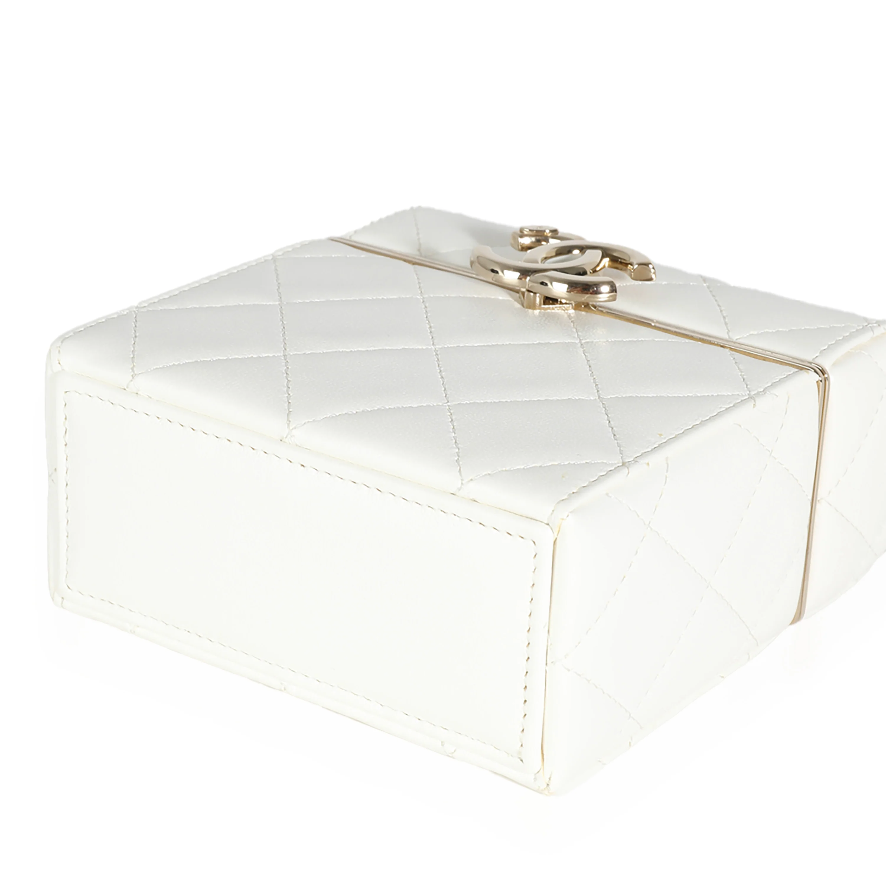 22P White Quilted Lambskin Mini Box Clutch - Image 6