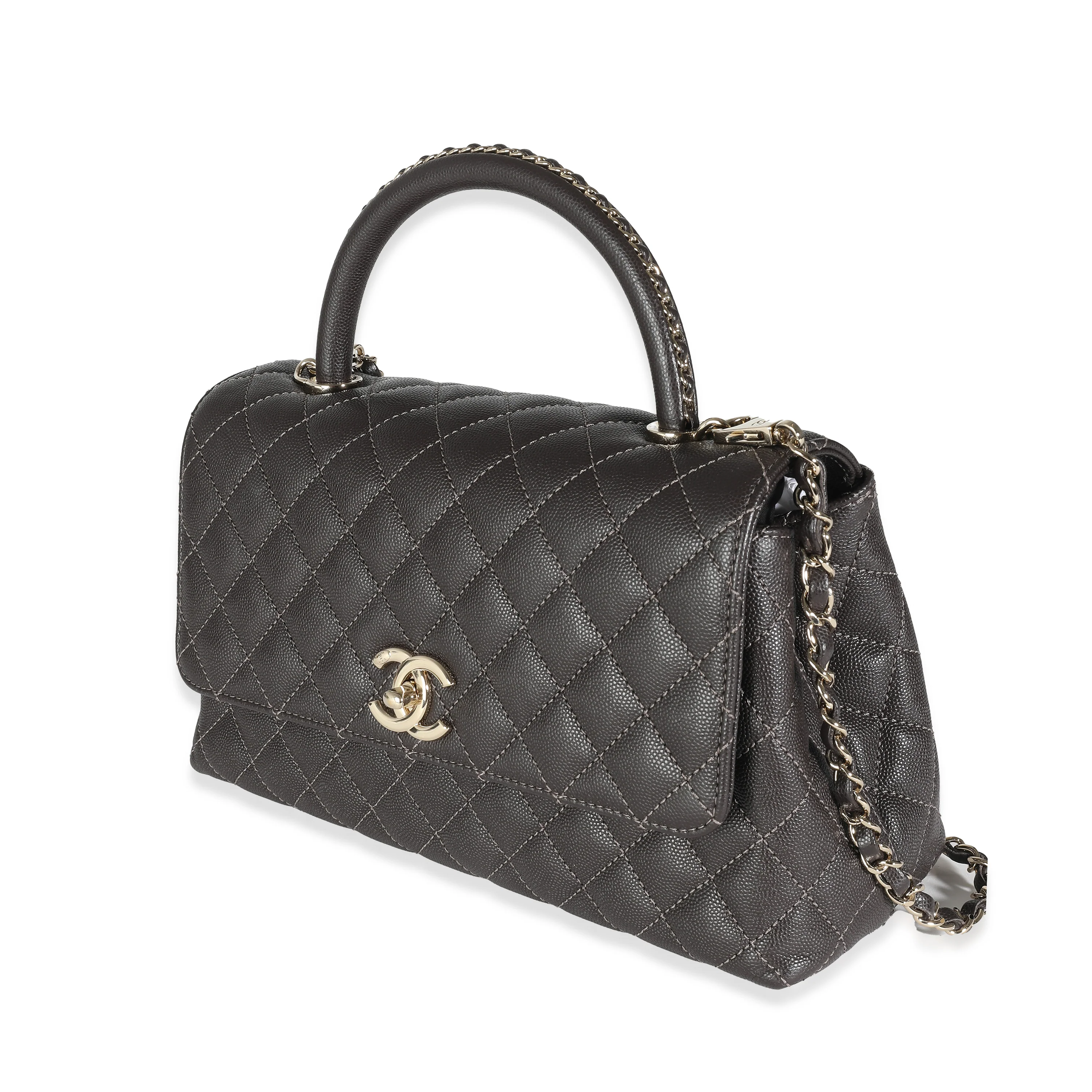 Brown Quilted Caviar Woven Chain Small Coco Top Handle - Image 2
