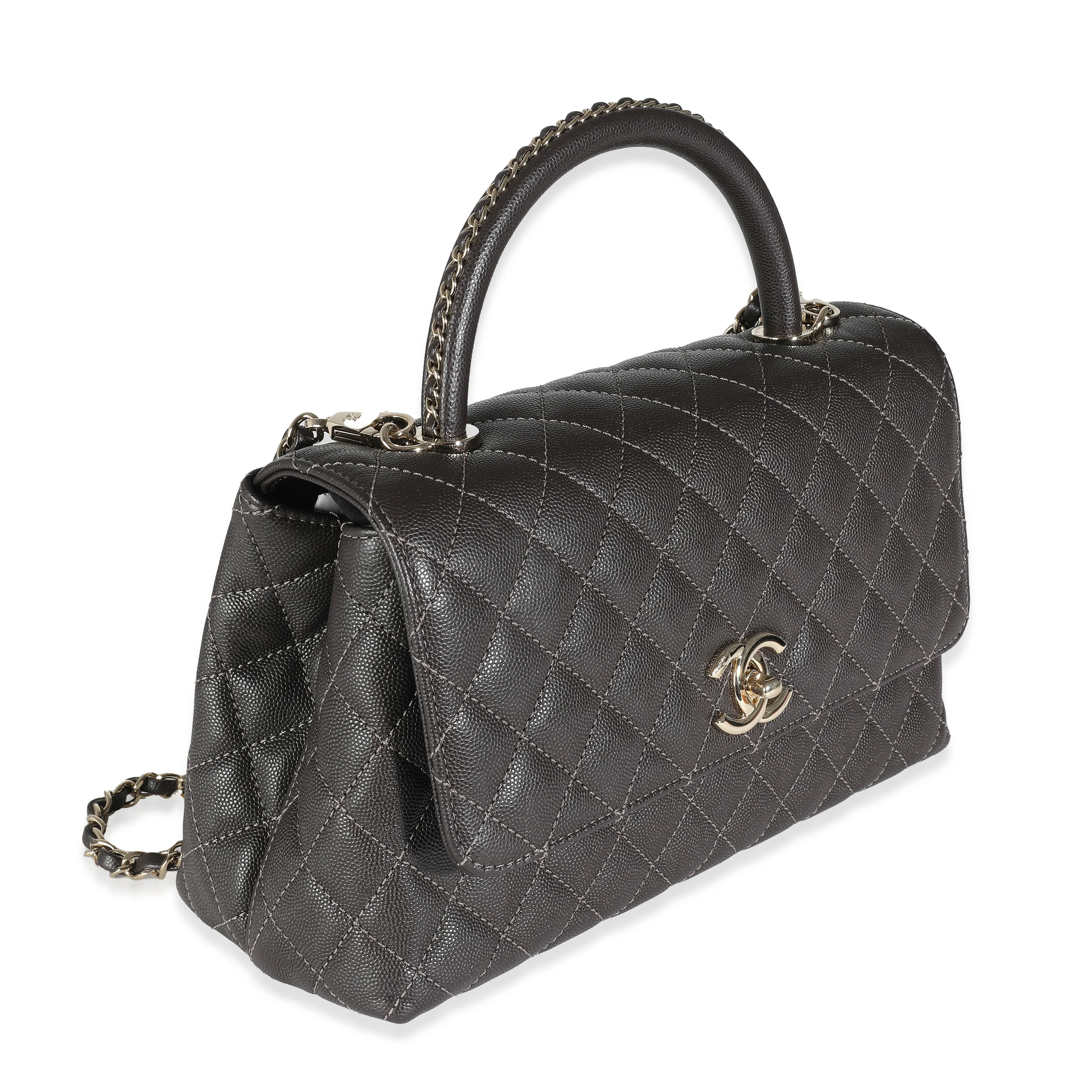 Brown Quilted Caviar Woven Chain Small Coco Top Handle - Image 3