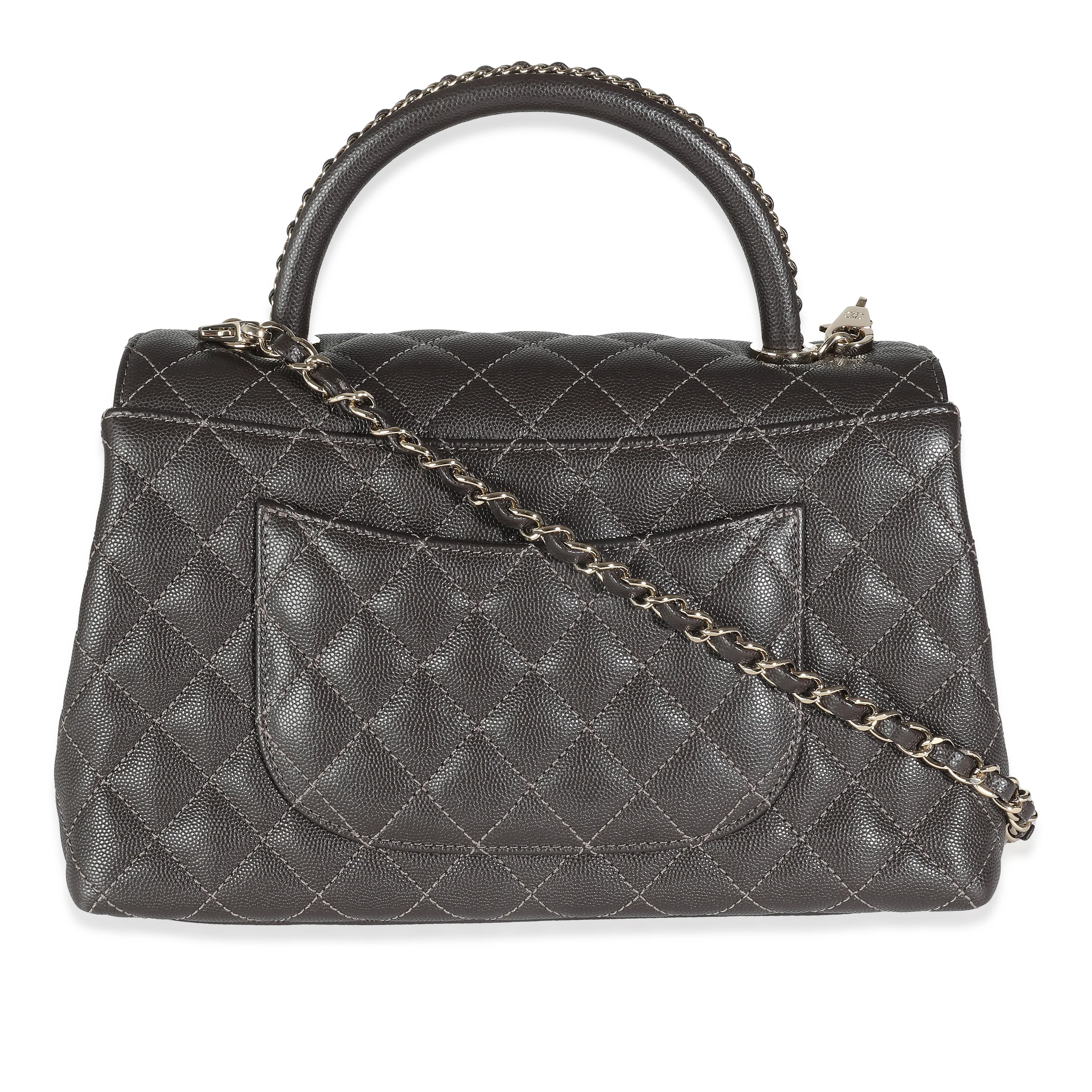 Brown Quilted Caviar Woven Chain Small Coco Top Handle - Image 4