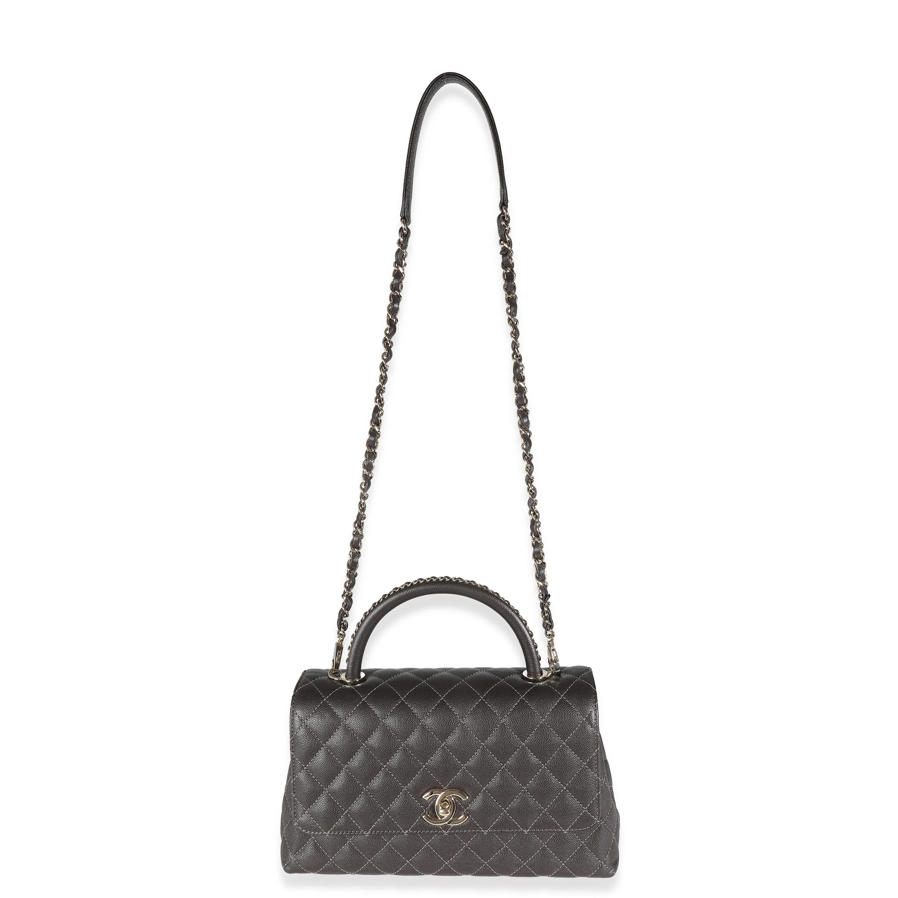 Brown Quilted Caviar Woven Chain Small Coco Top Handle - Image 8