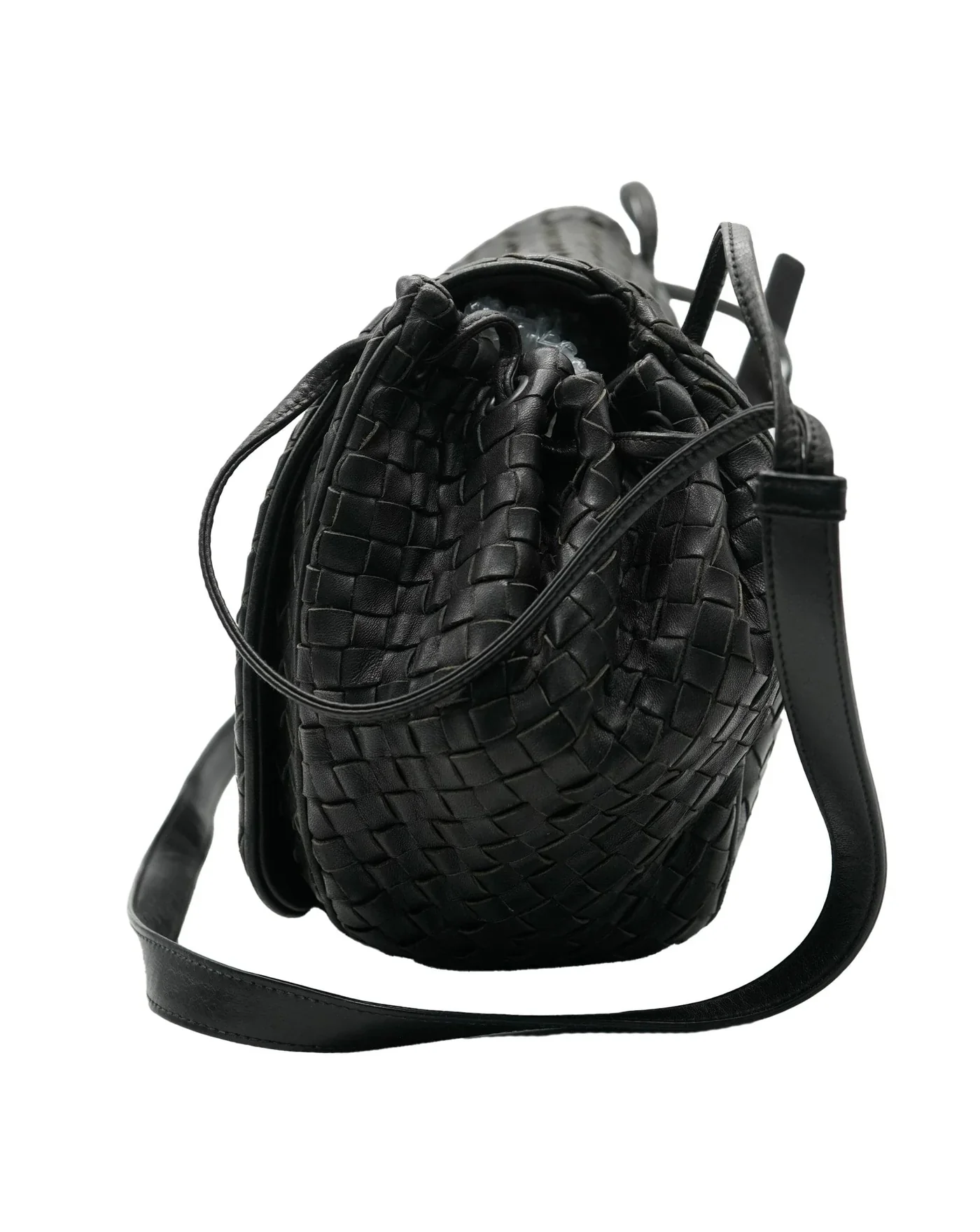 Black Nappa Intrecciato Messenger Flap Bag - Image 2
