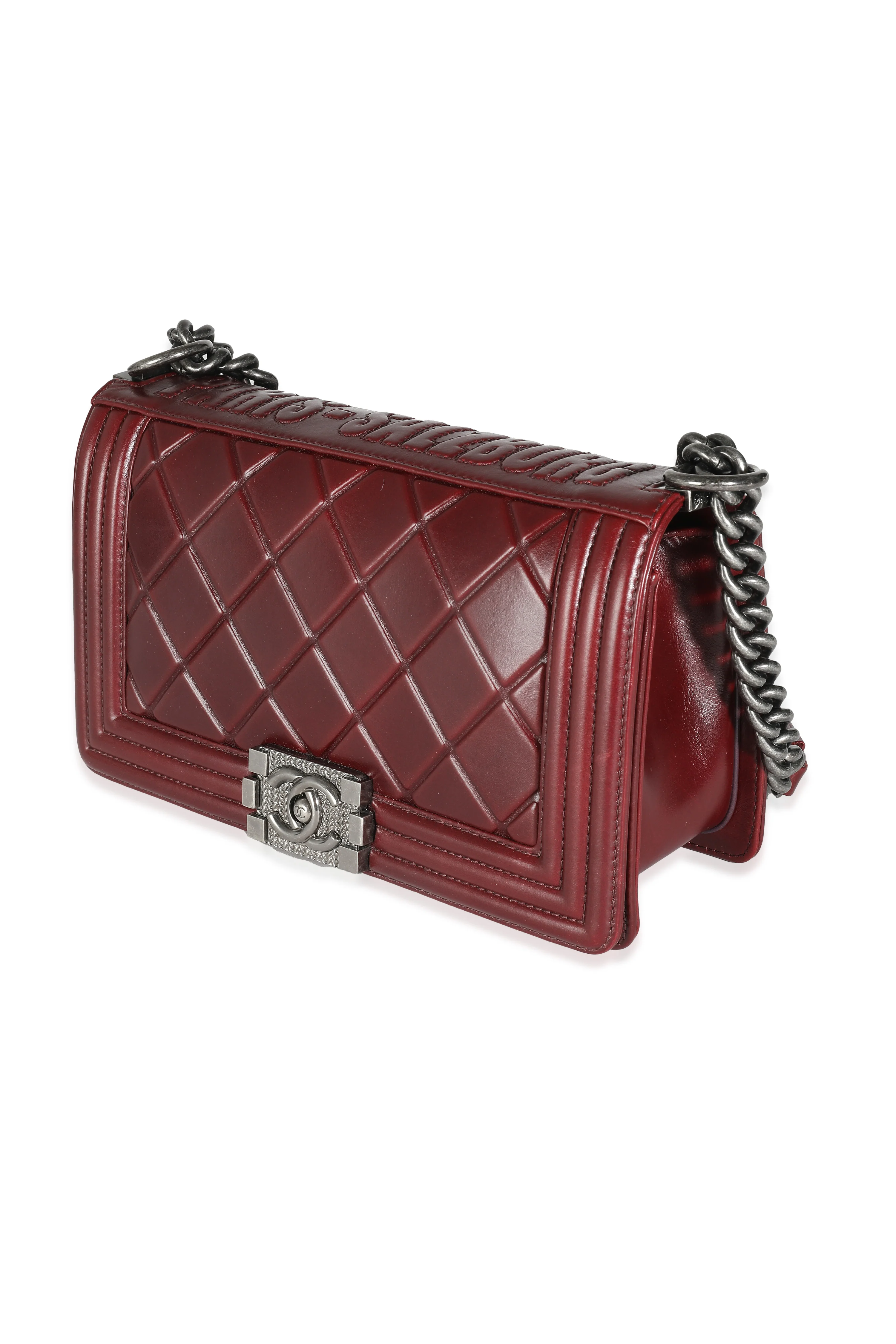 Burgundy Embossed Calfskin Paris Salzburg Medium Boy Bag - Image 2