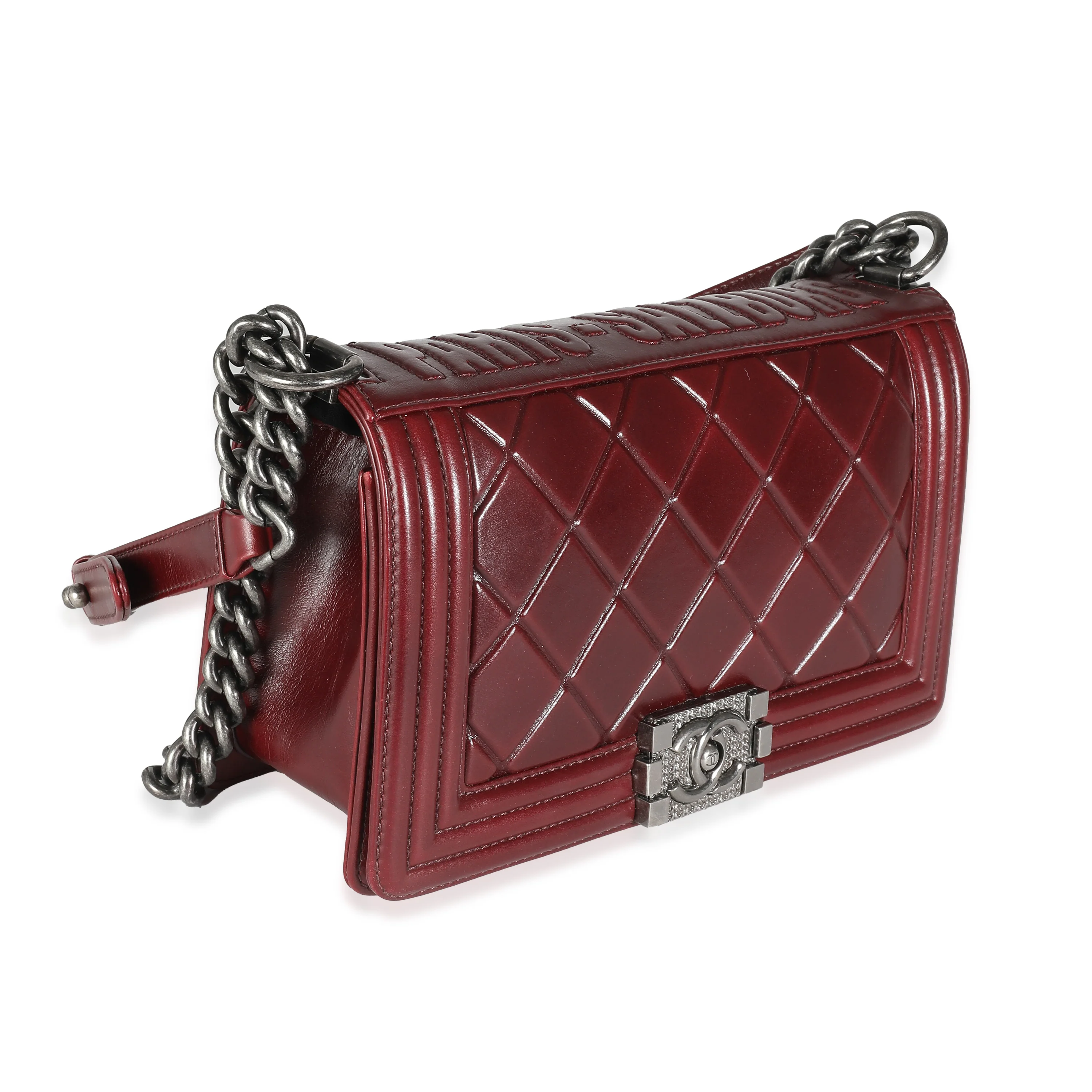Burgundy Embossed Calfskin Paris Salzburg Medium Boy Bag - Image 3