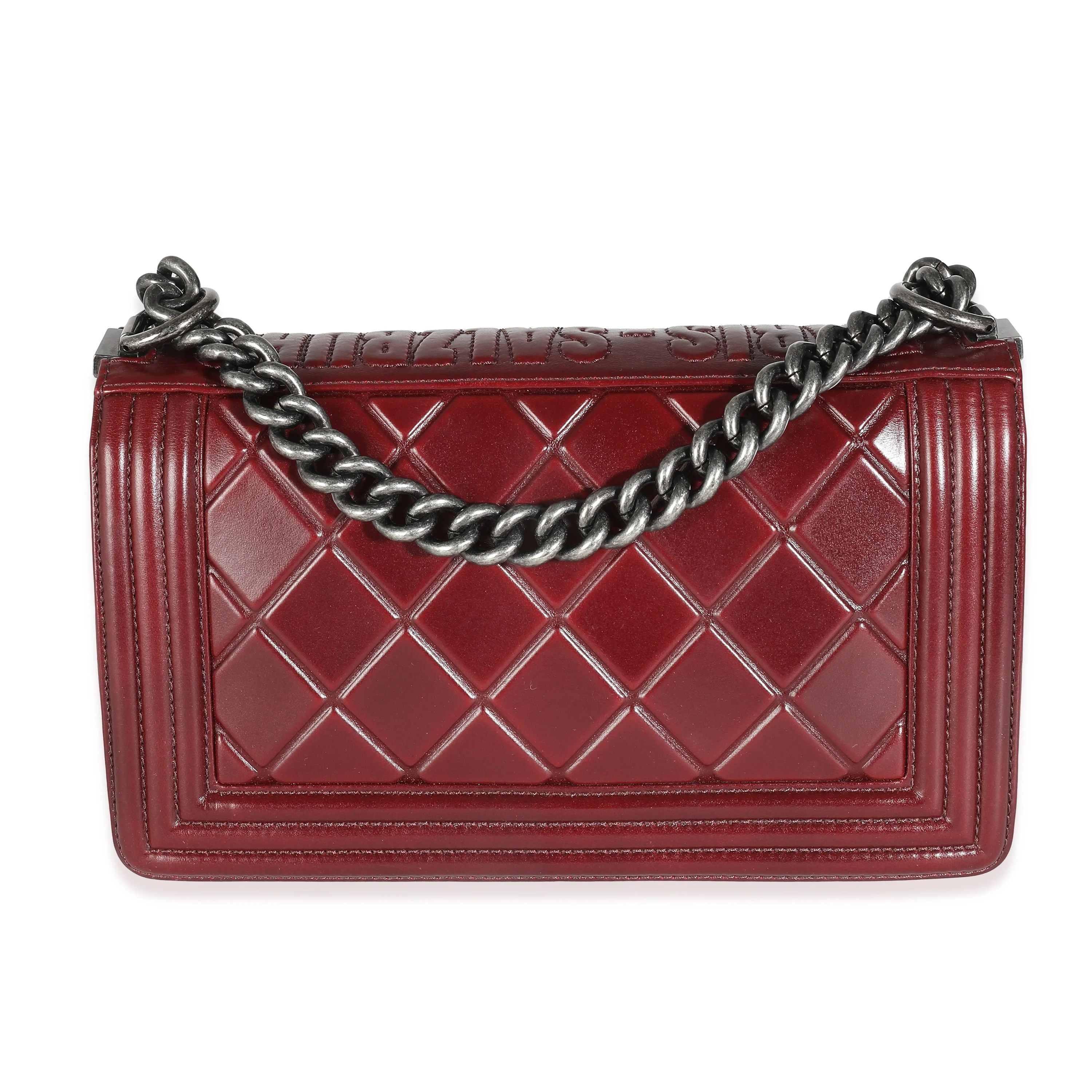 Burgundy Embossed Calfskin Paris Salzburg Medium Boy Bag - Image 4