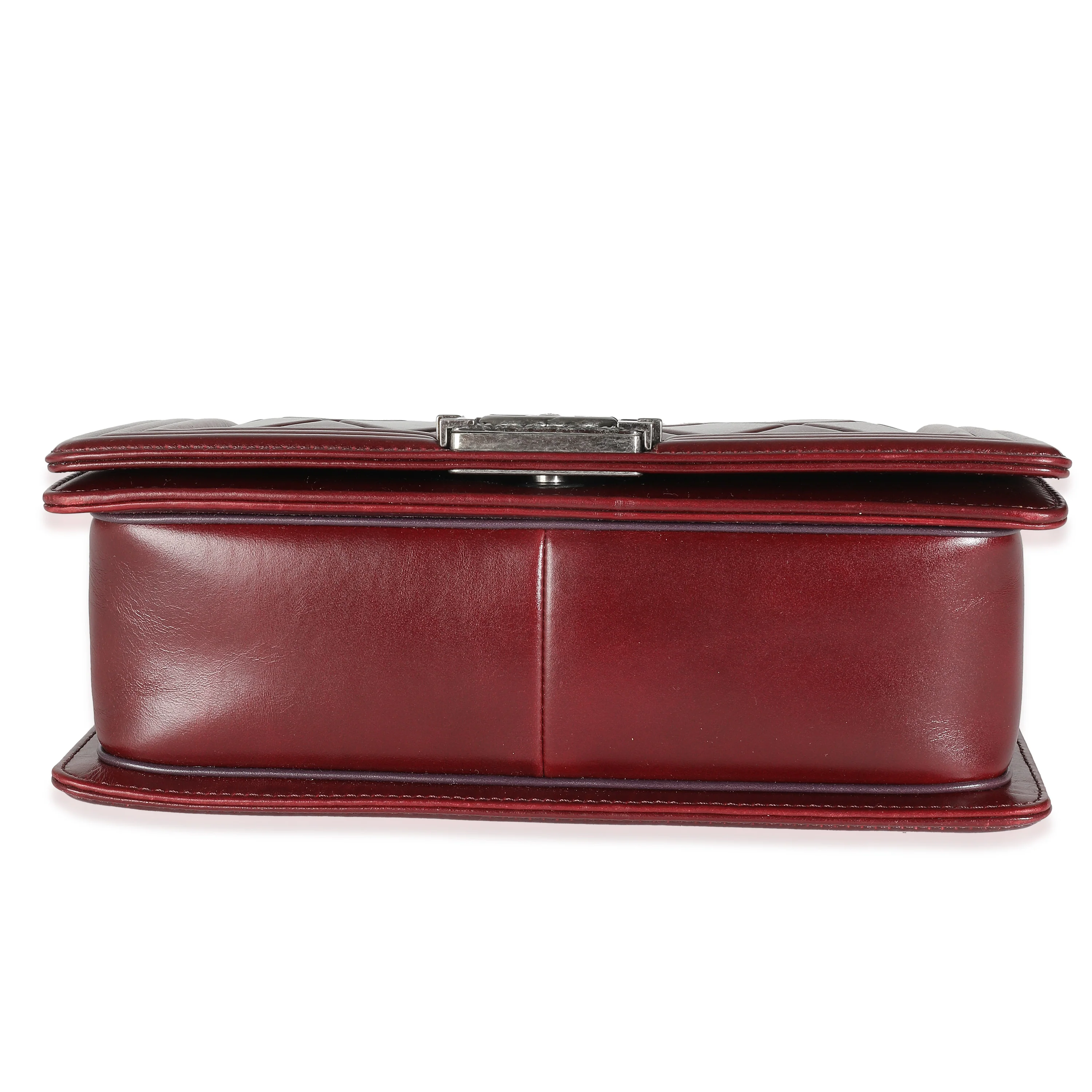 Burgundy Embossed Calfskin Paris Salzburg Medium Boy Bag - Image 5