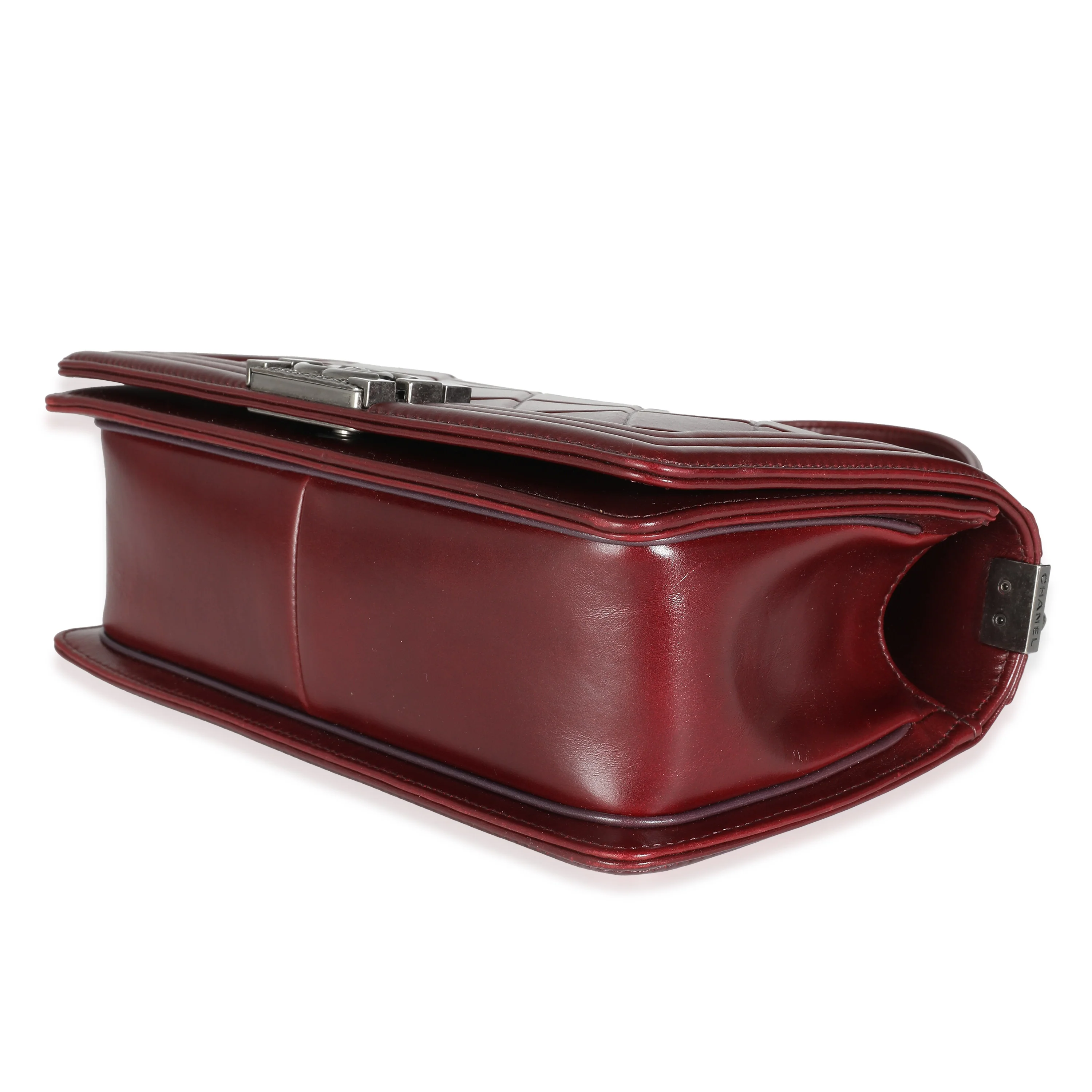 Burgundy Embossed Calfskin Paris Salzburg Medium Boy Bag - Image 7