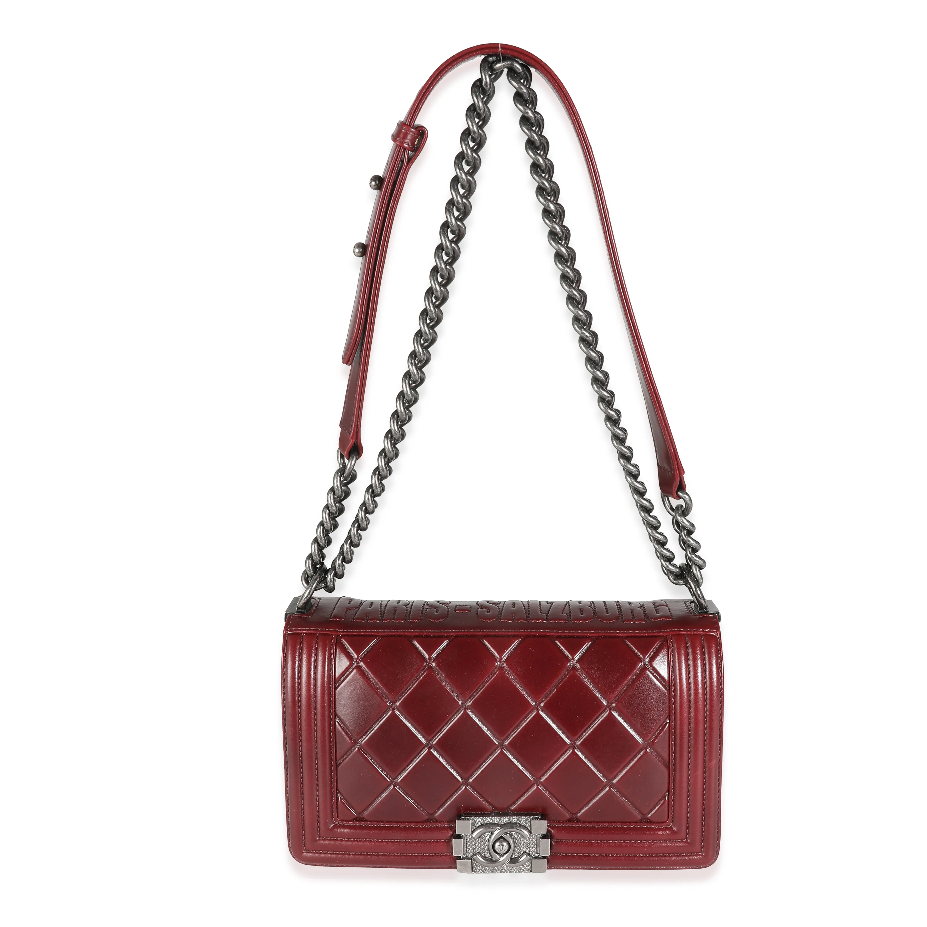 Burgundy Embossed Calfskin Paris Salzburg Medium Boy Bag - Image 8