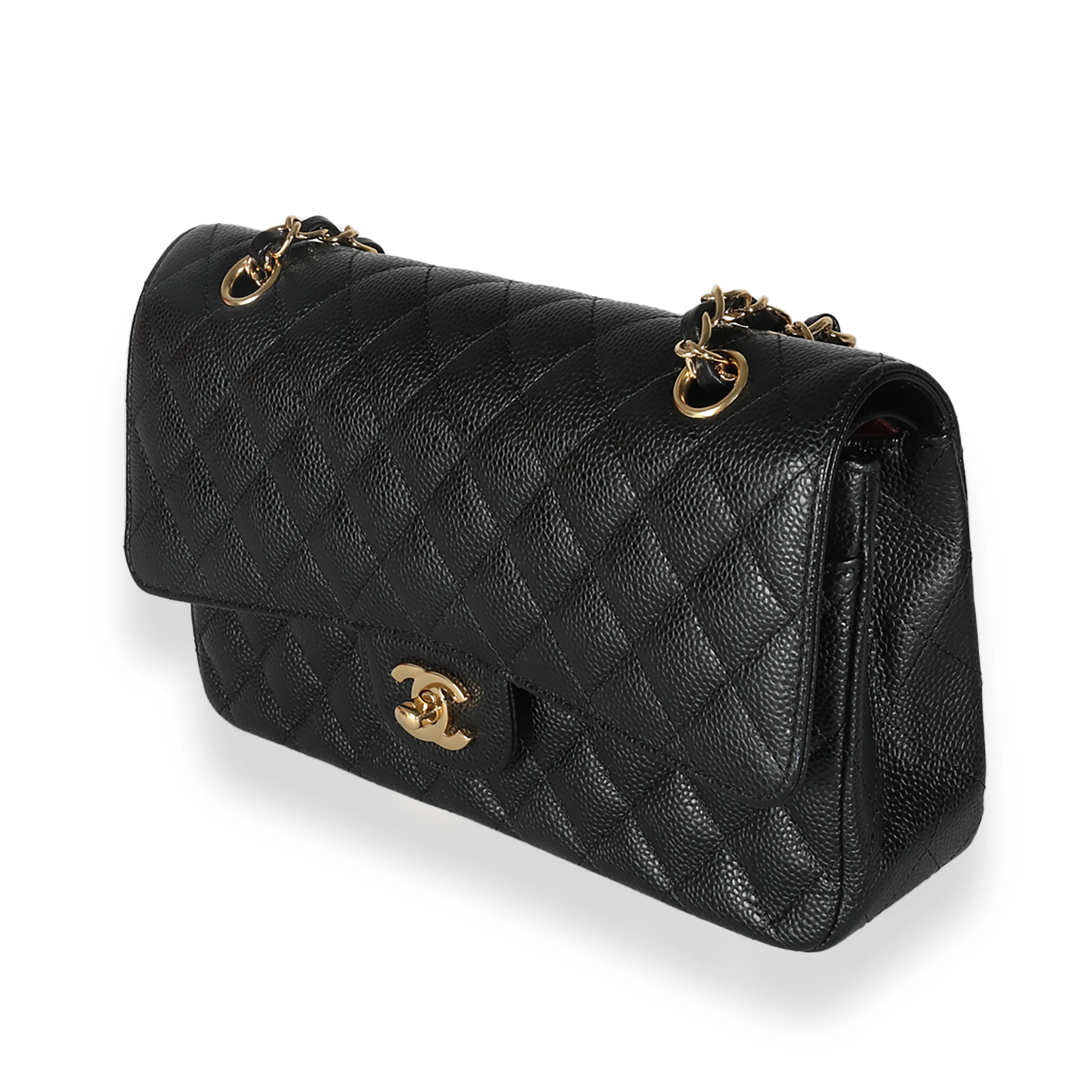 Black Quilted Caviar Medium Classic Double Flap Handbag - Image 3
