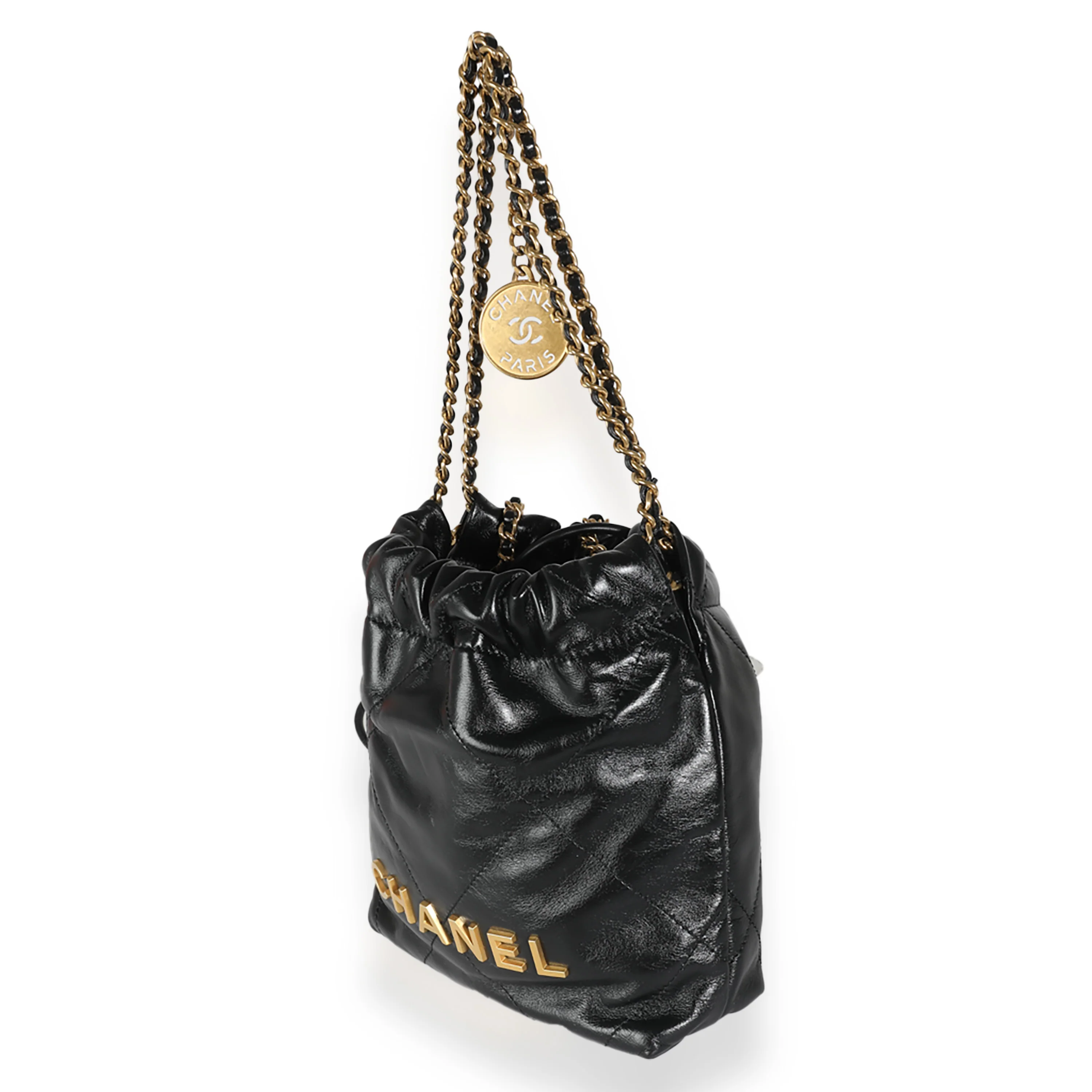 Black Shiny Quilted Calfskin Mini Chanel 22 - Image 2