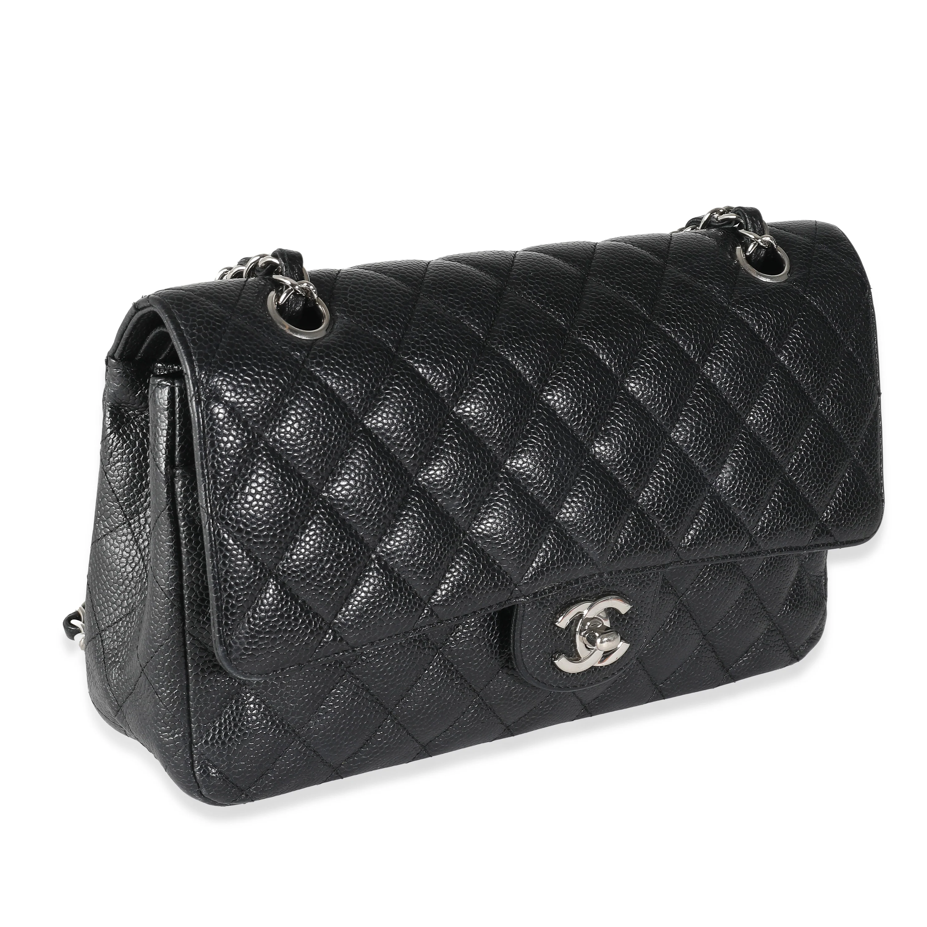 Black Quilted Caviar Medium Classic Double Flap Handbag - Image 2