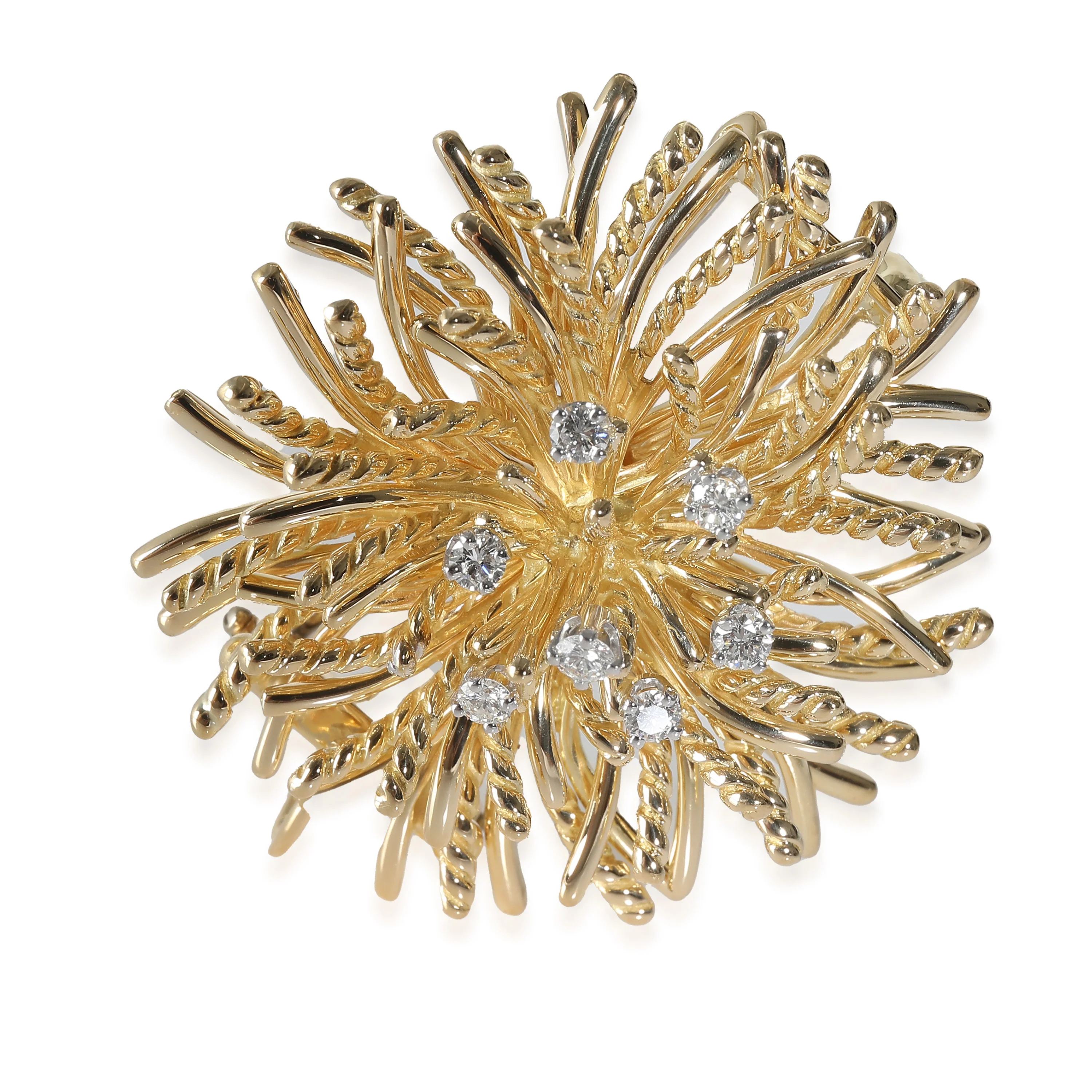 Vintage Anemone Brooch in 18k Yellow Gold 0.39 CTW