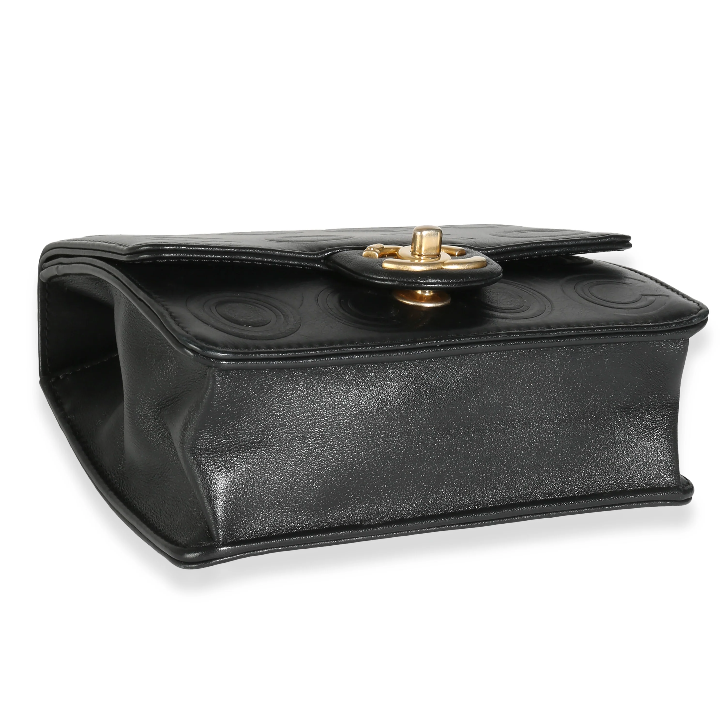 Black Embossed Lambskin Coco Square Flap Bag - Image 6