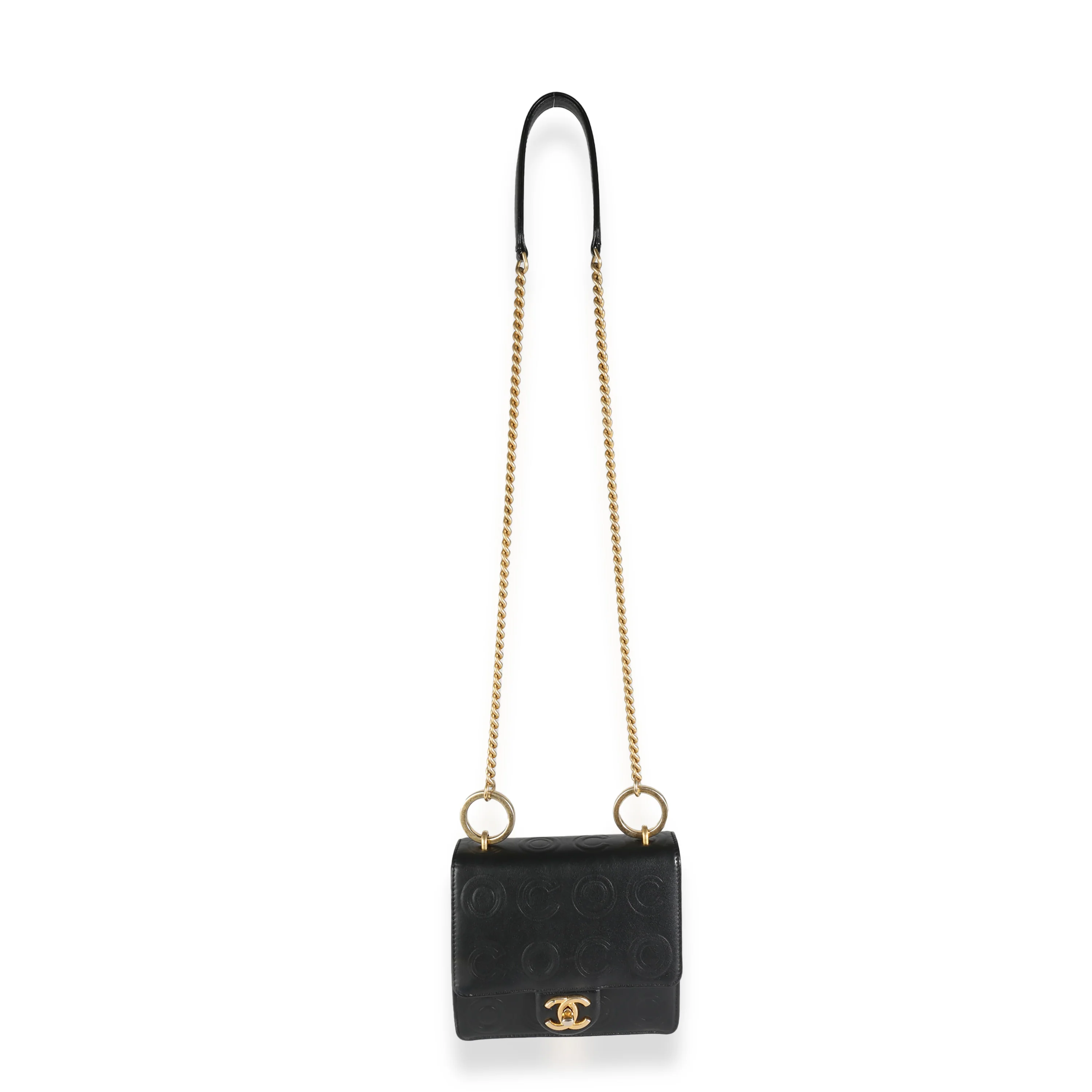 Black Embossed Lambskin Coco Square Flap Bag - Image 8