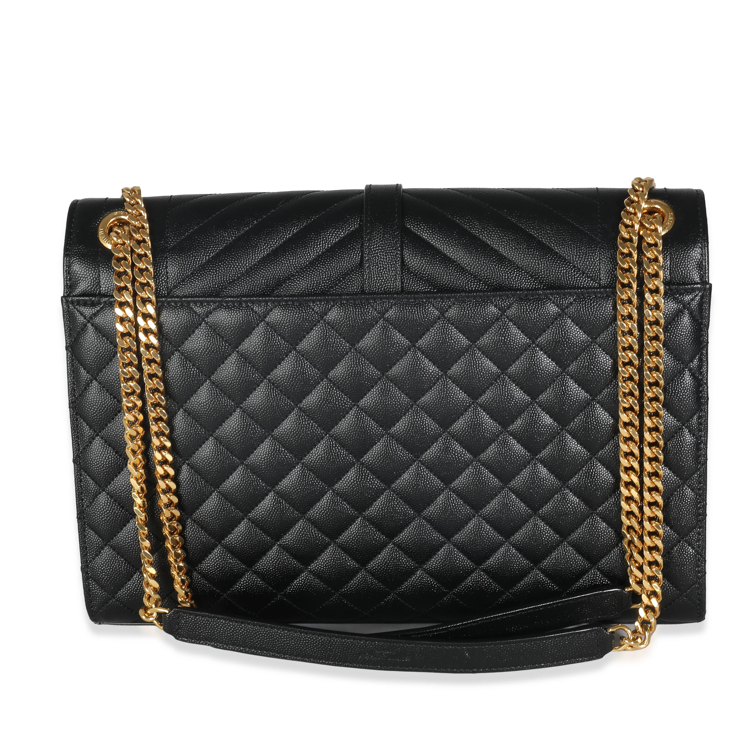 Black Grain De Poudre Triquilt Matelassé Large Envelope Flap Bag - Image 4