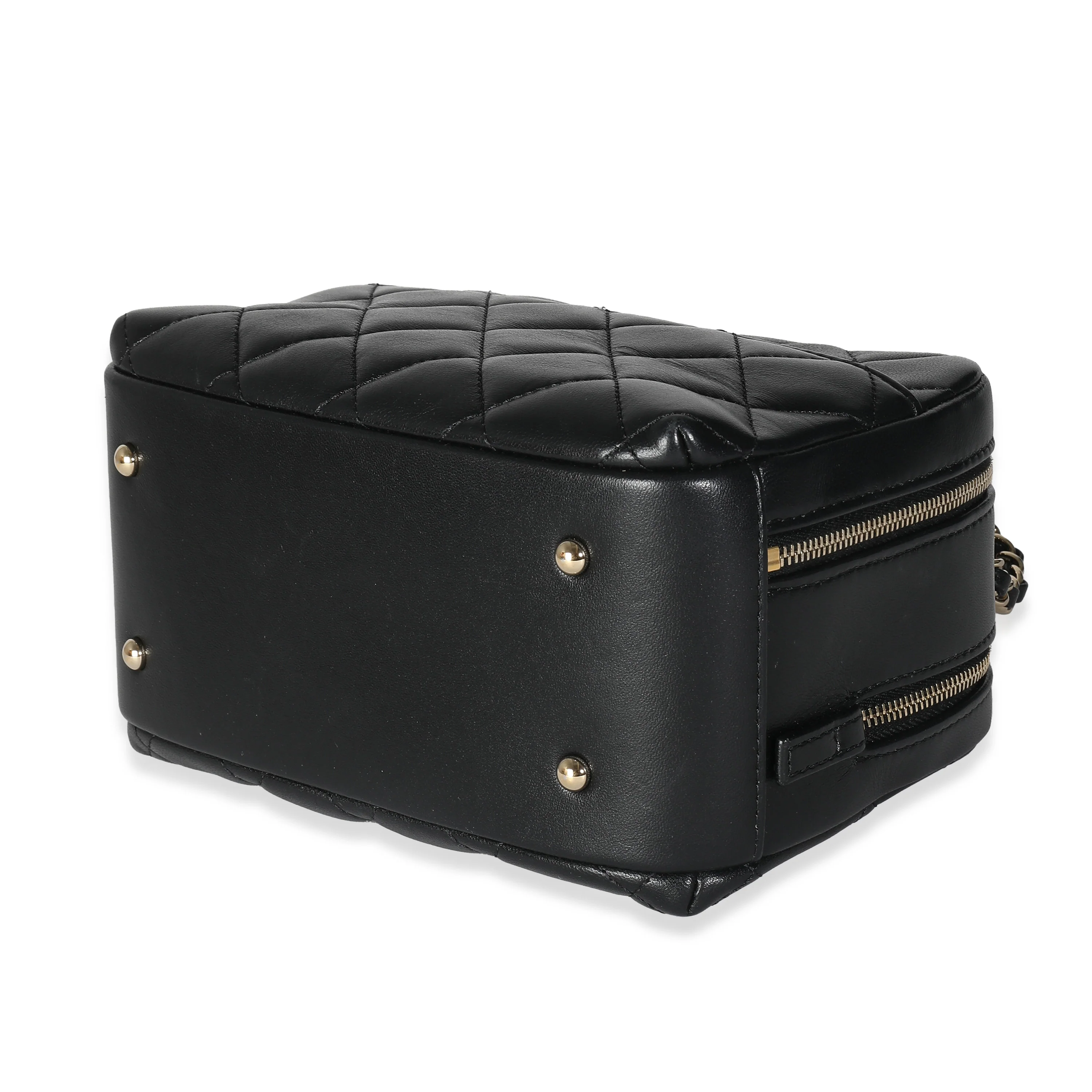 20P Black Quilted Lambskin Mini Trendy CC Bowling Bag - Image 6