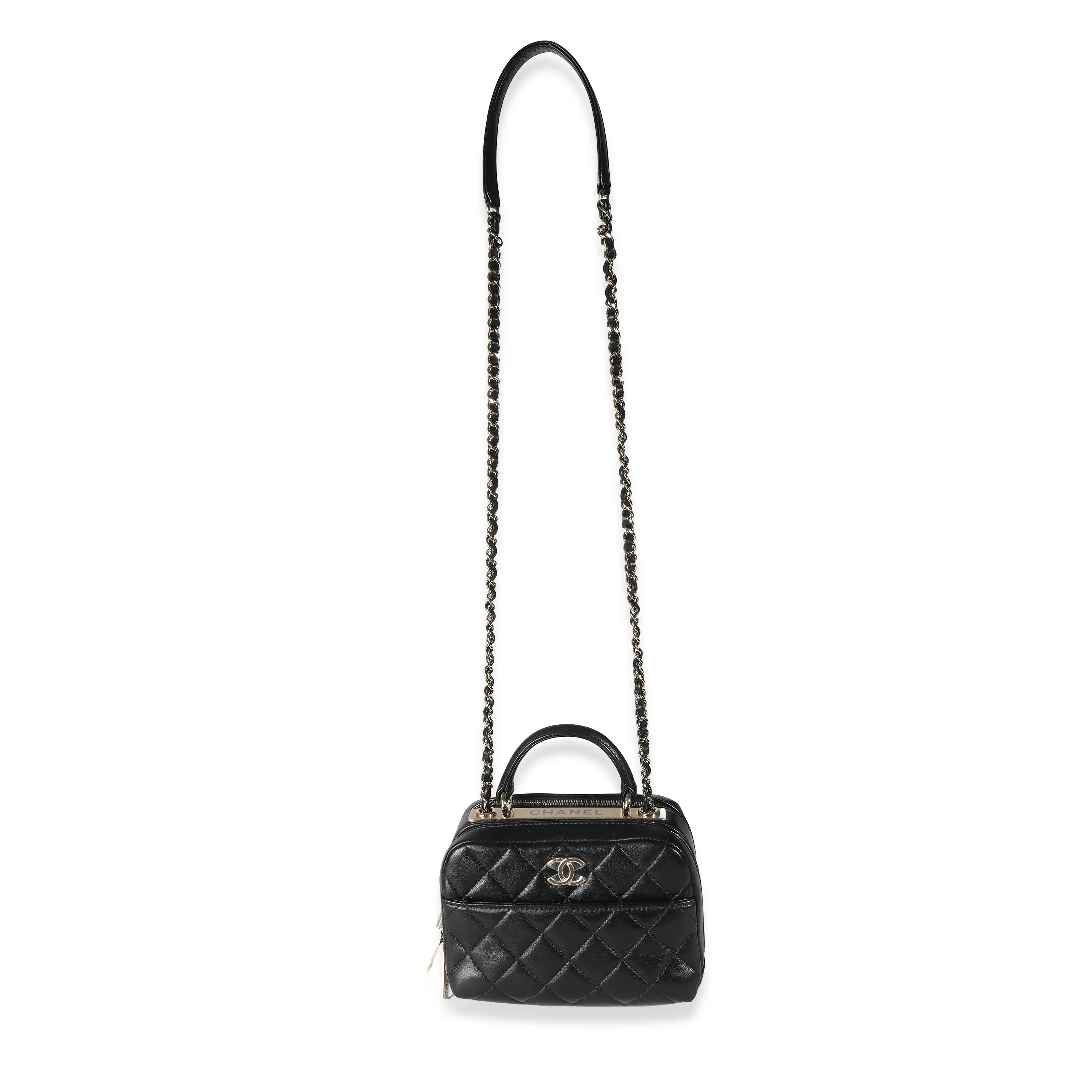 20P Black Quilted Lambskin Mini Trendy CC Bowling Bag - Image 7