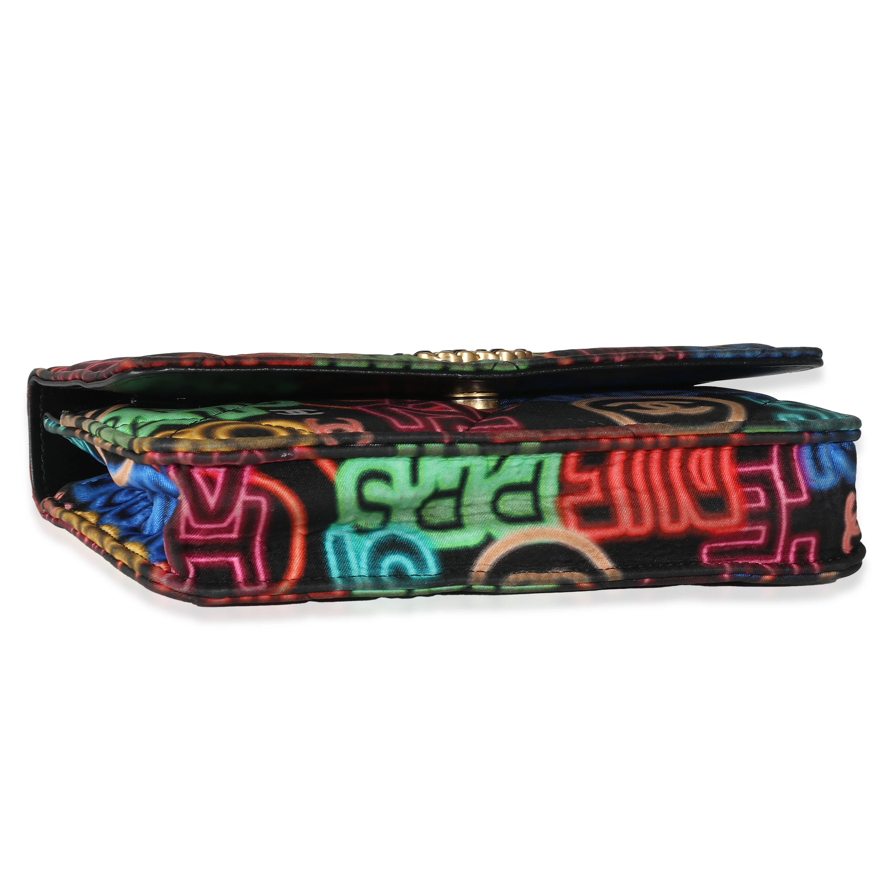 Black Multicolor Fabric Printed Chanel 19 Wallet On Chain - Image 5