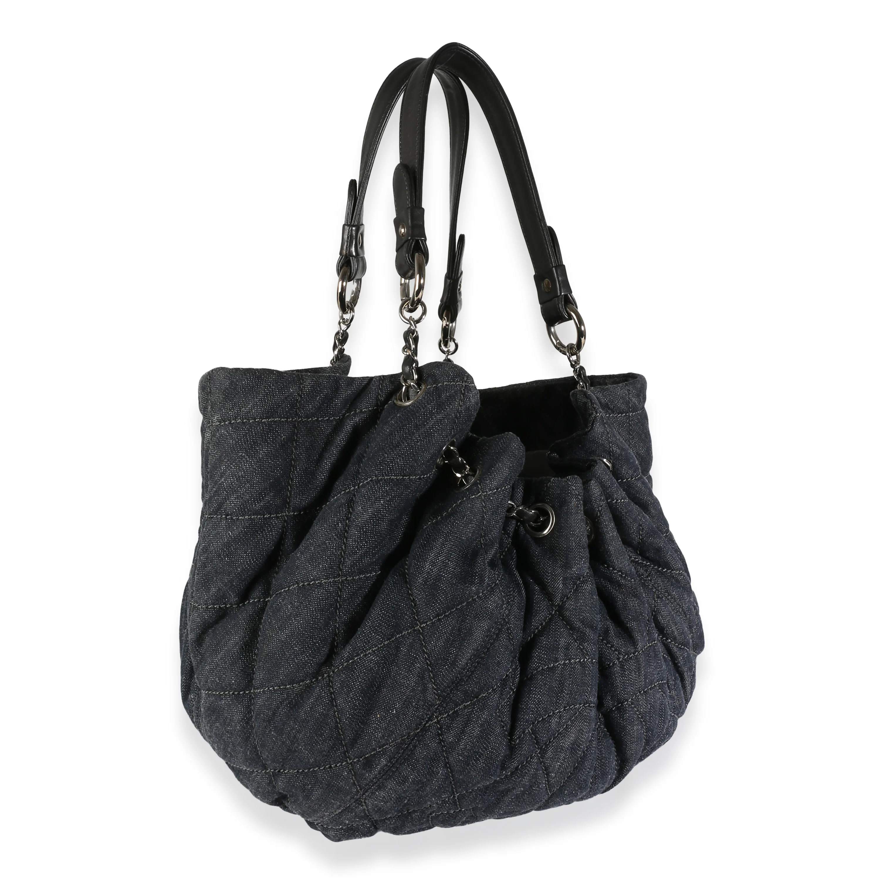Navy Quilted Denim Coco Cabas Tote - Image 3