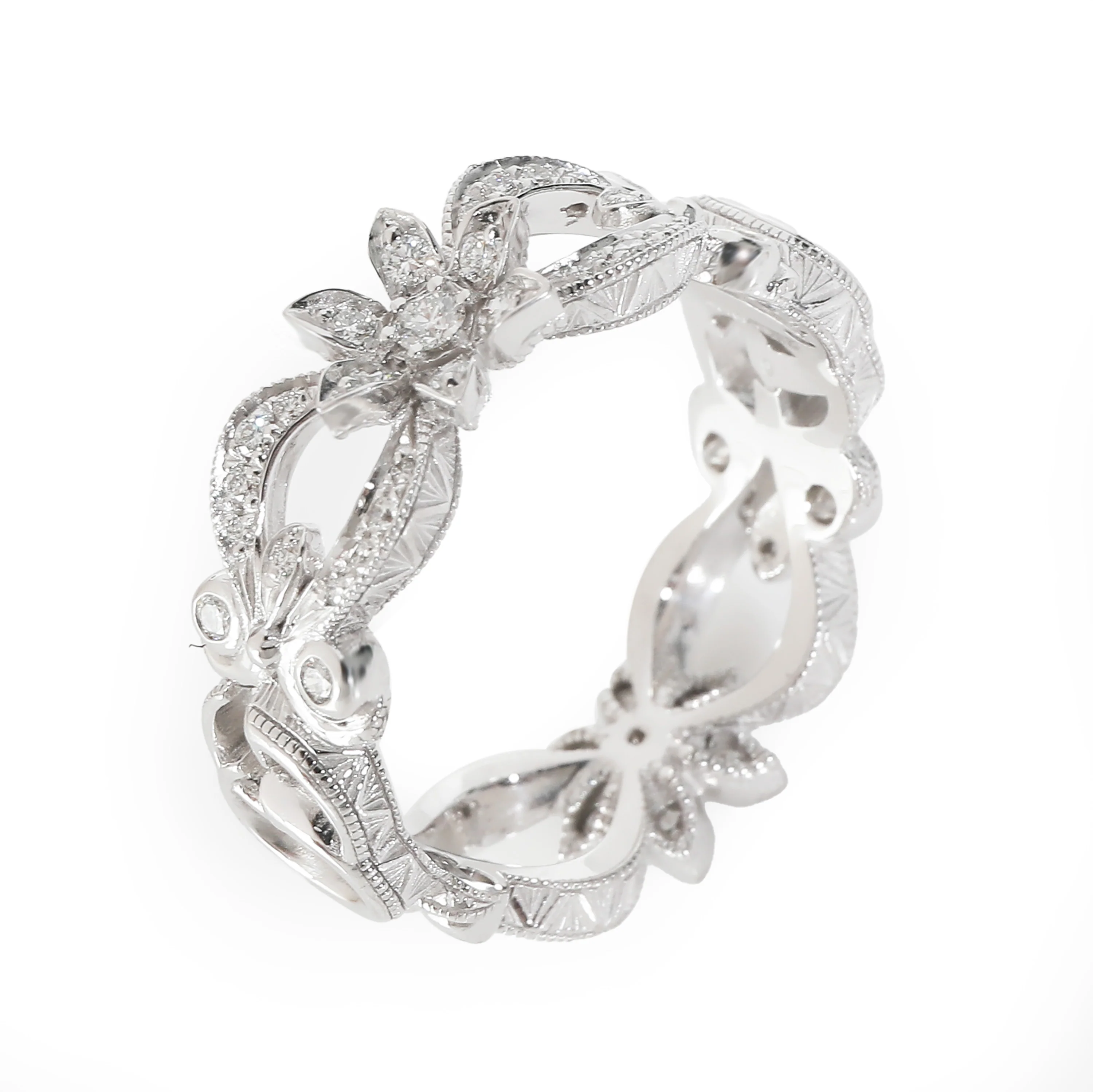 Diamond Flora Interlocking G Ring in 18K White Gold 0.35 CTW - Image 2