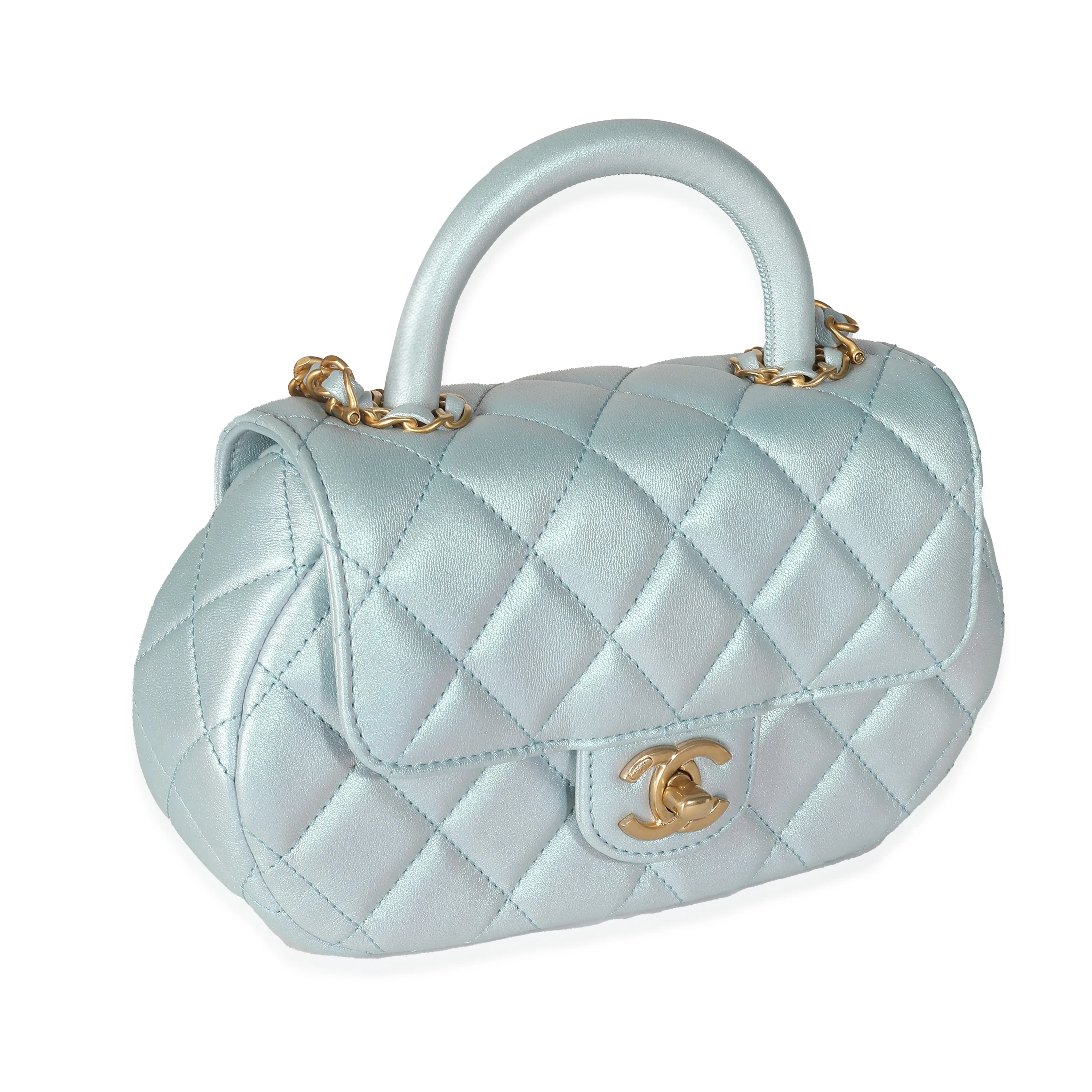 24C Light Blue Iridescent Quilted Lambskin Small Top Handle Bag - Image 3