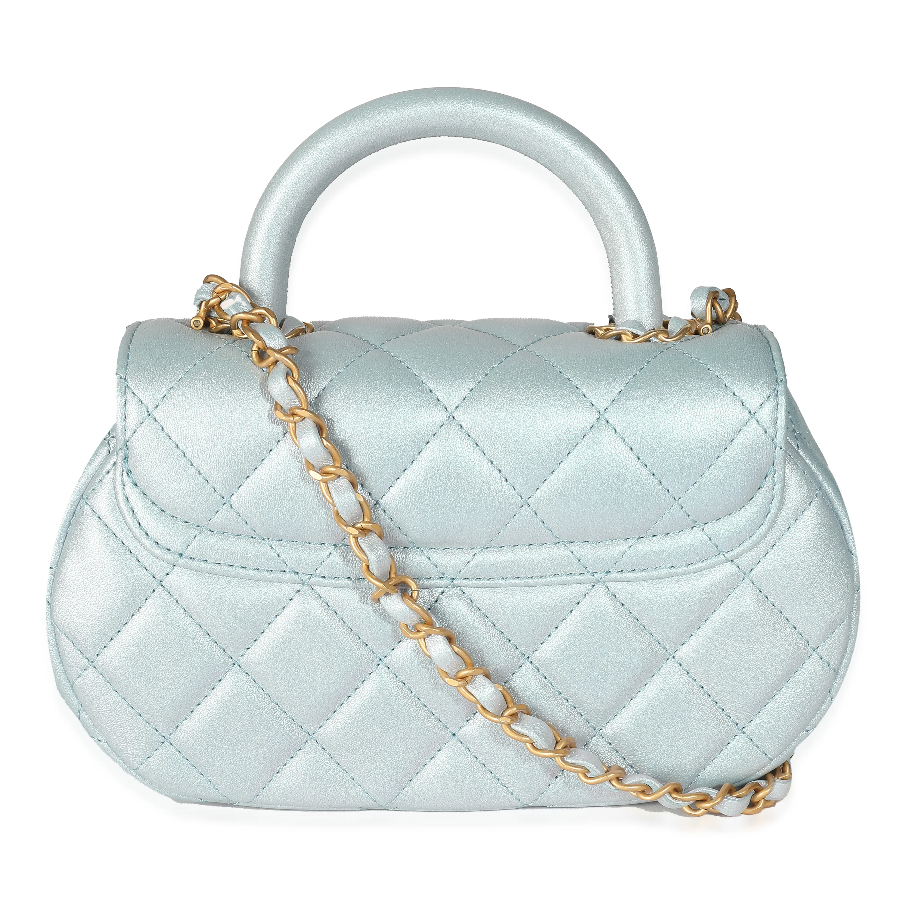 24C Light Blue Iridescent Quilted Lambskin Small Top Handle Bag - Image 4