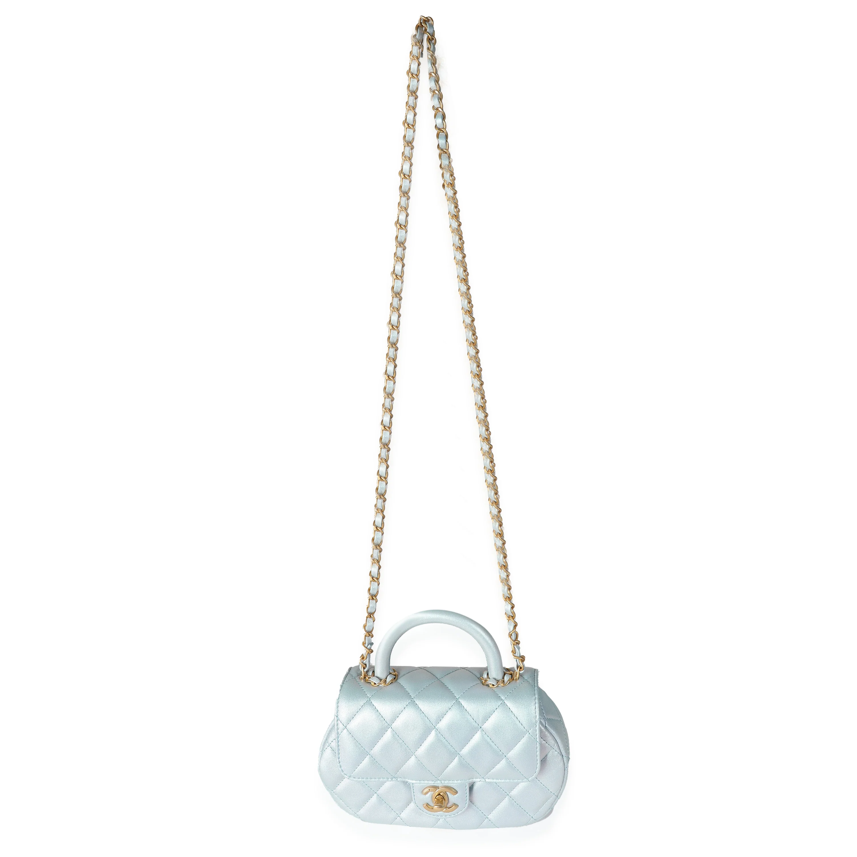 24C Light Blue Iridescent Quilted Lambskin Small Top Handle Bag - Image 8