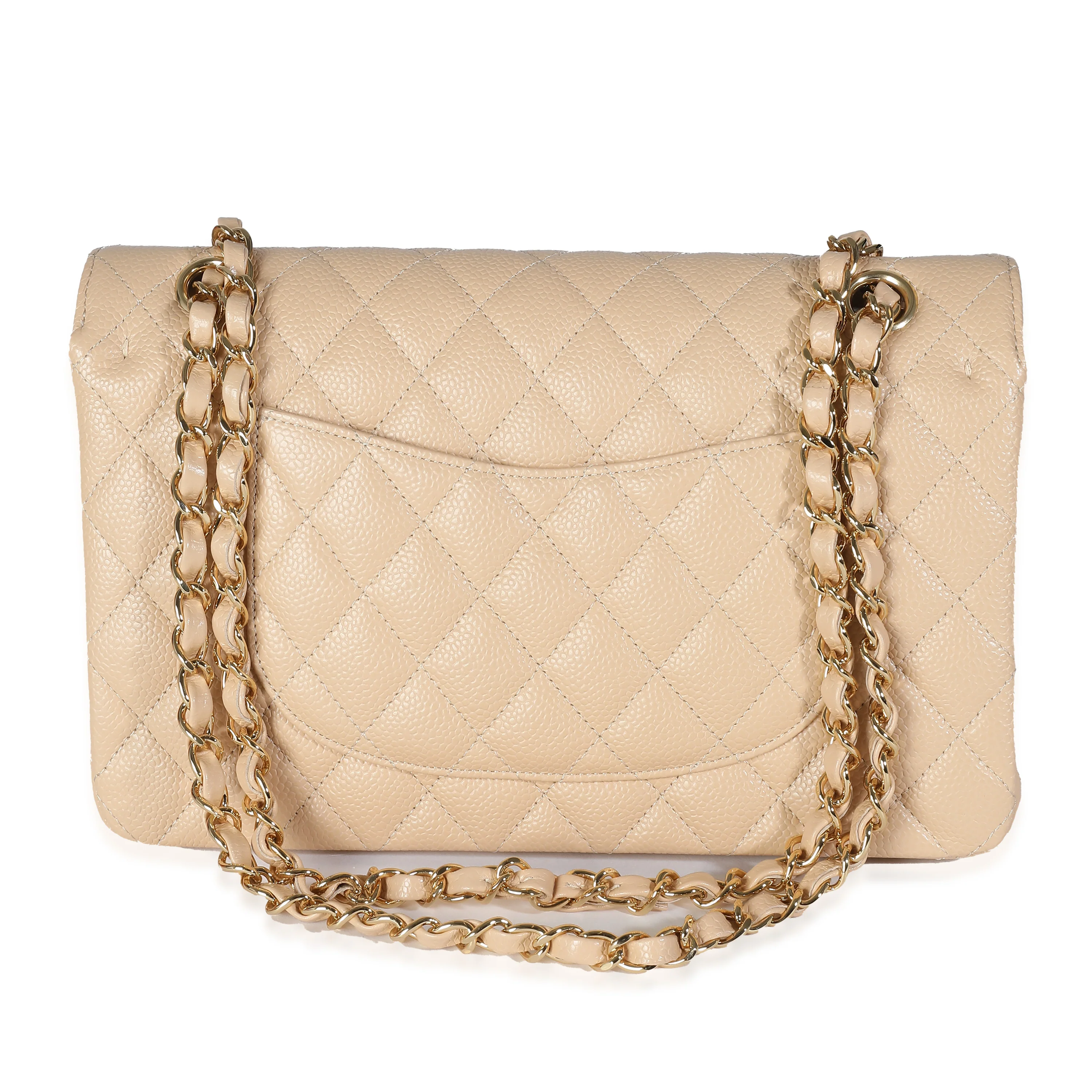 Beige Quilted Caviar Medium Classic Double Flap Handbag - Image 4