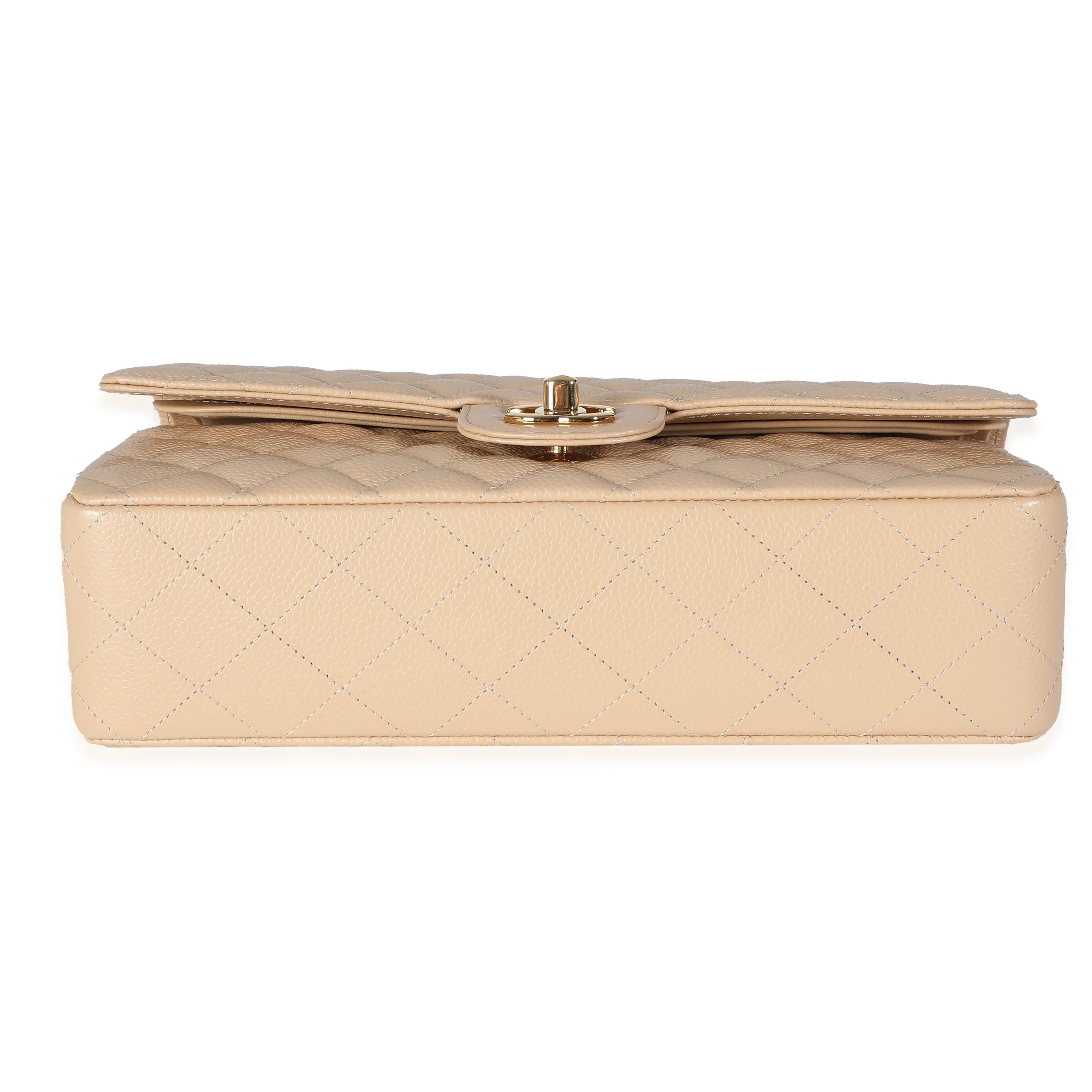 Beige Quilted Caviar Medium Classic Double Flap Handbag - Image 5