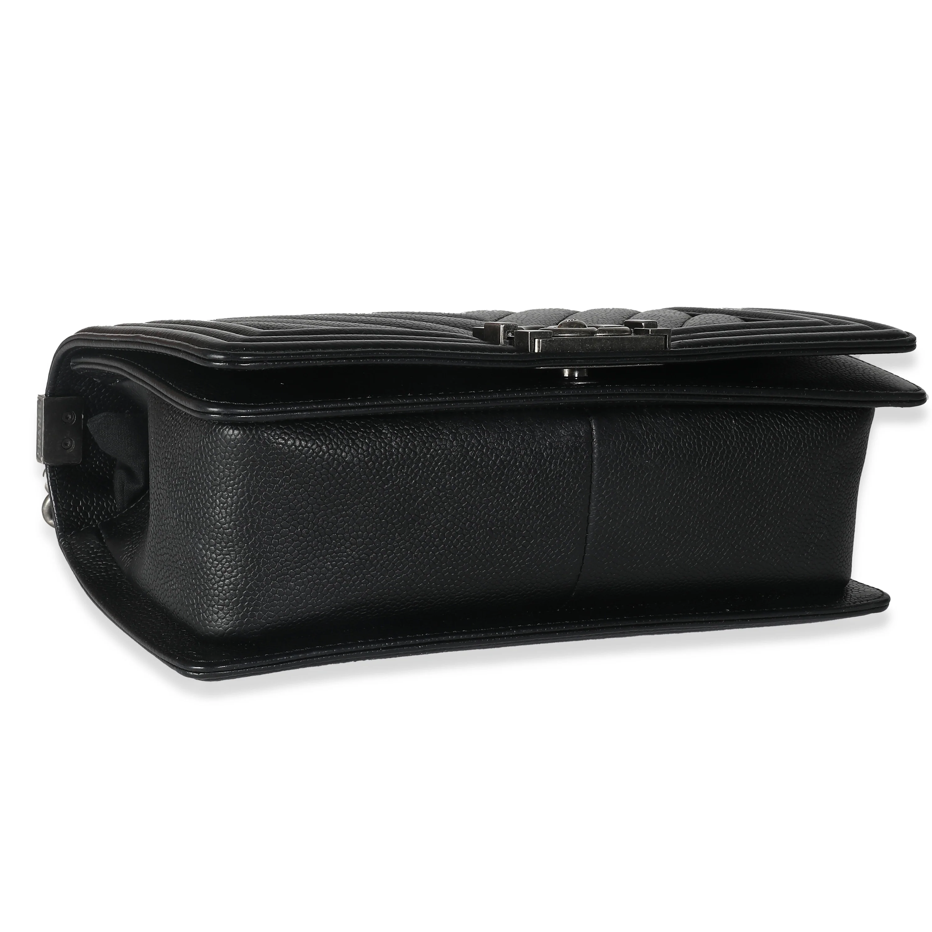 Black Chevron Quilted Caviar Medium Boy Bag - Image 4