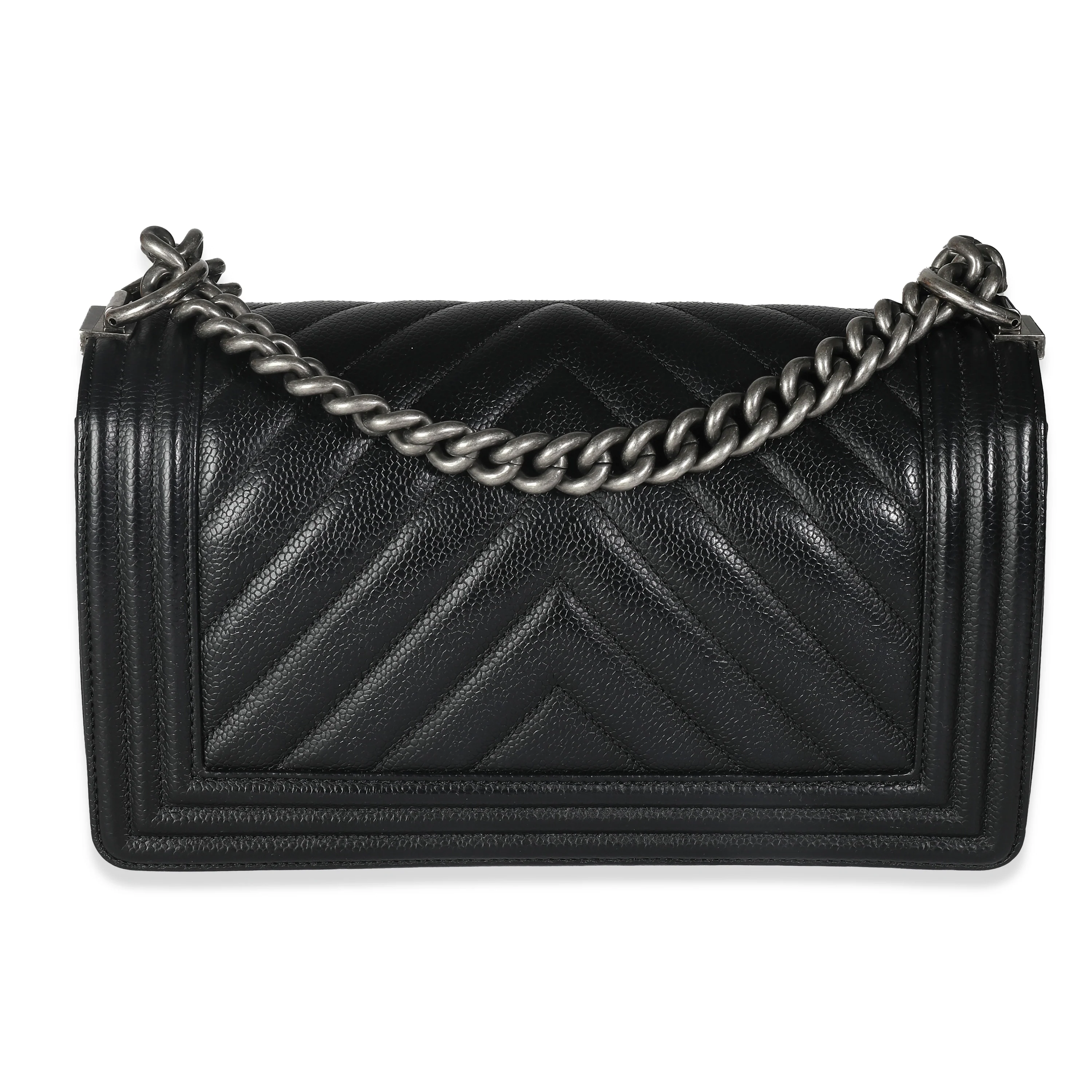 Black Chevron Quilted Caviar Medium Boy Bag - Image 9