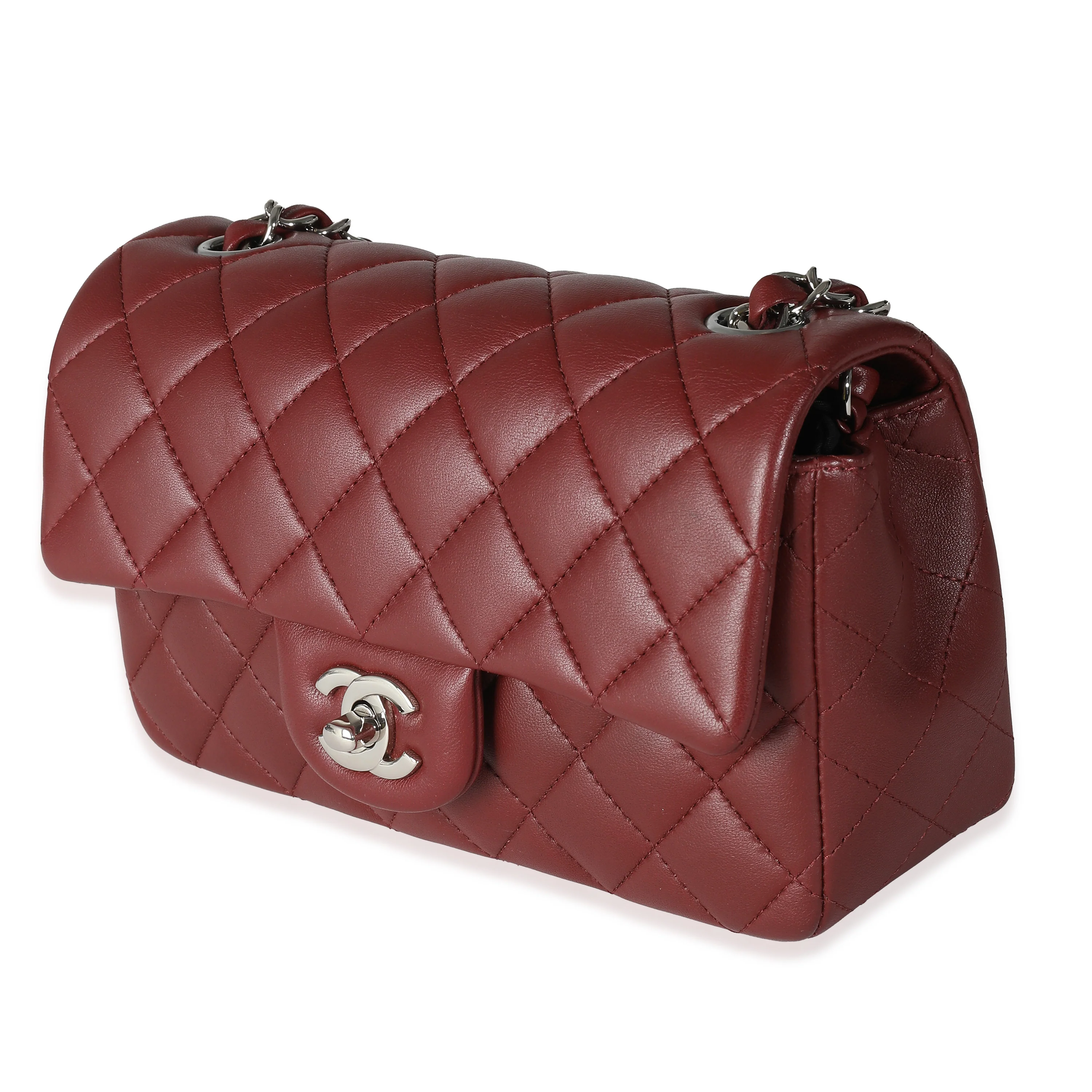 Burgundy Quilted Lambskin Mini Rectangular Flap Bag - Image 2