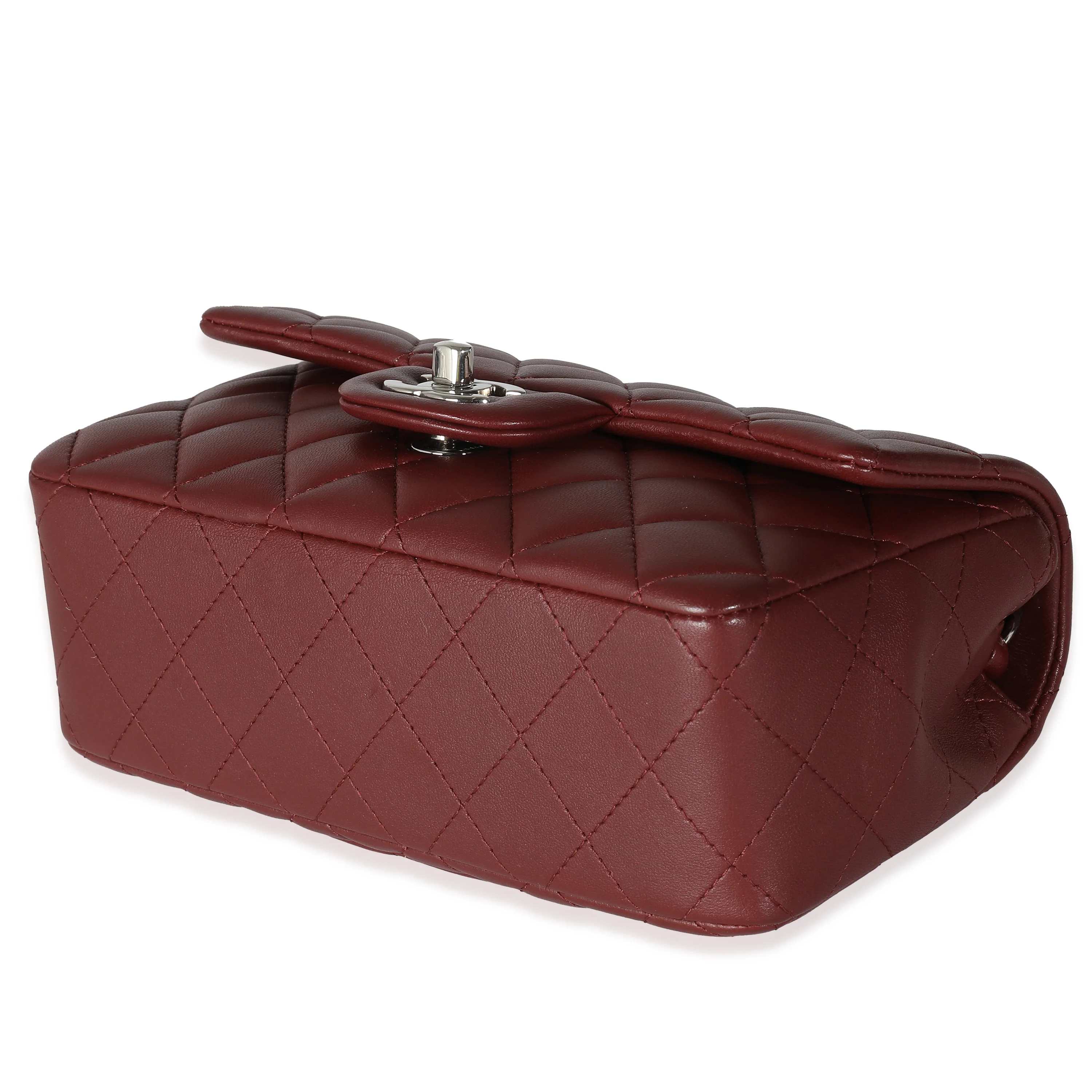 Burgundy Quilted Lambskin Mini Rectangular Flap Bag - Image 6
