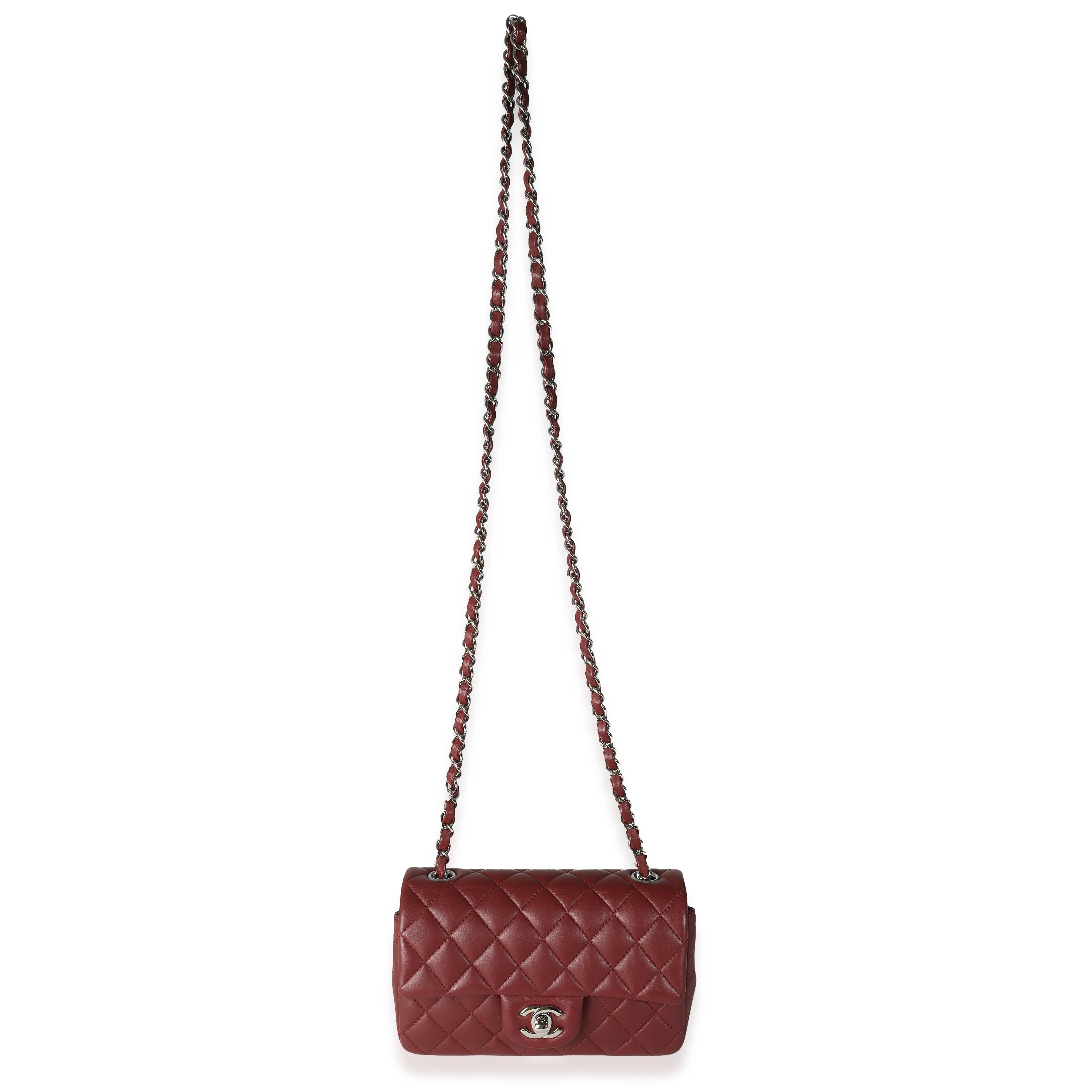 Burgundy Quilted Lambskin Mini Rectangular Flap Bag - Image 8