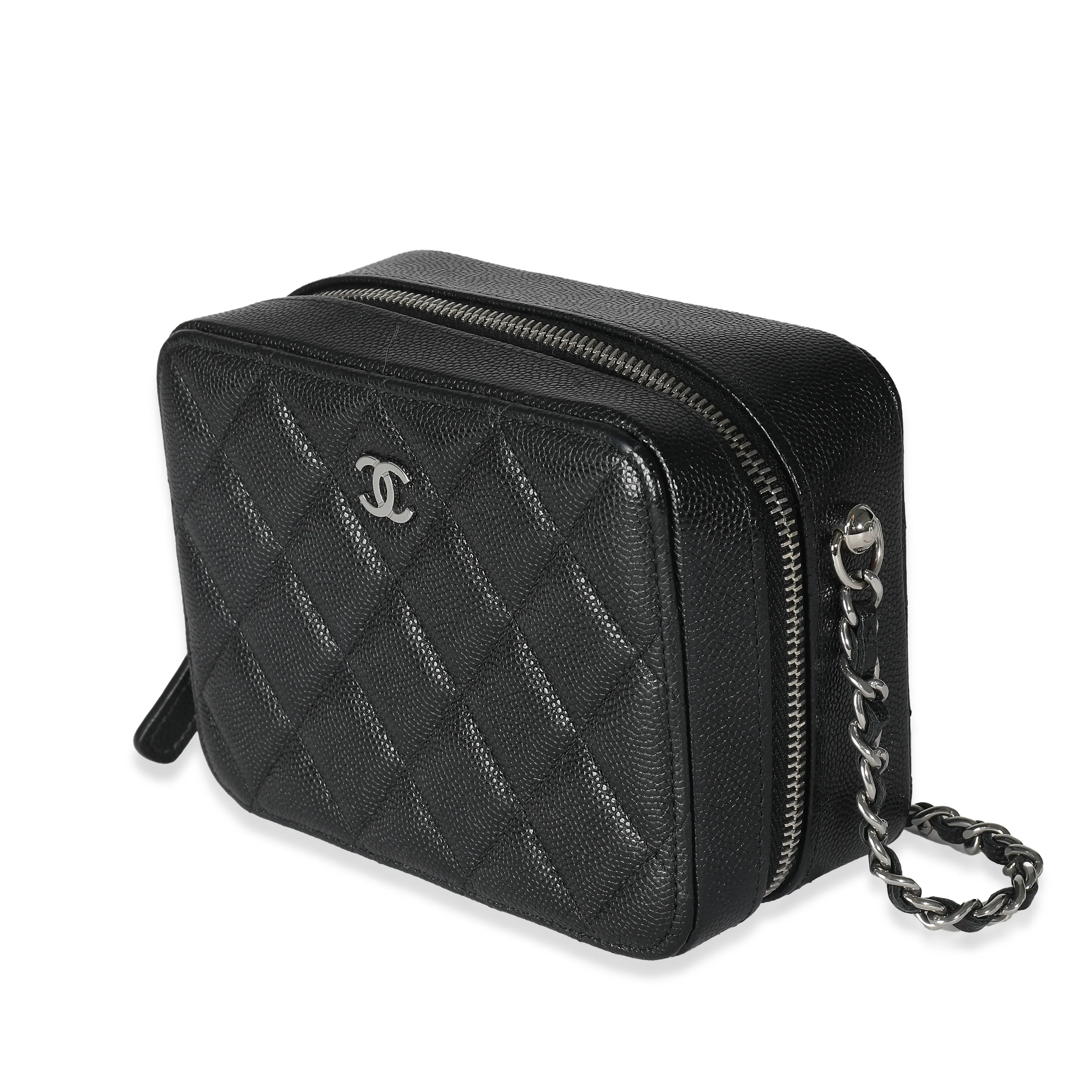 Black Quilted Caviar Square Zip Around Camera Handbag - Image 2