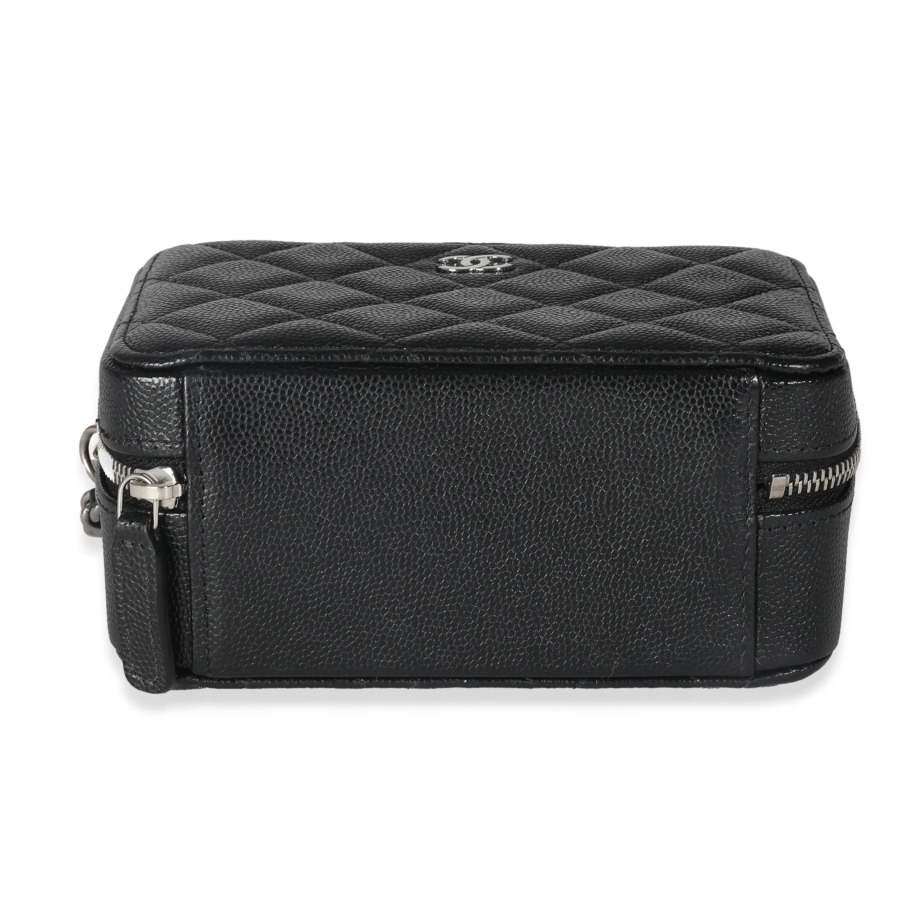 Black Quilted Caviar Square Zip Around Camera Handbag - Image 5