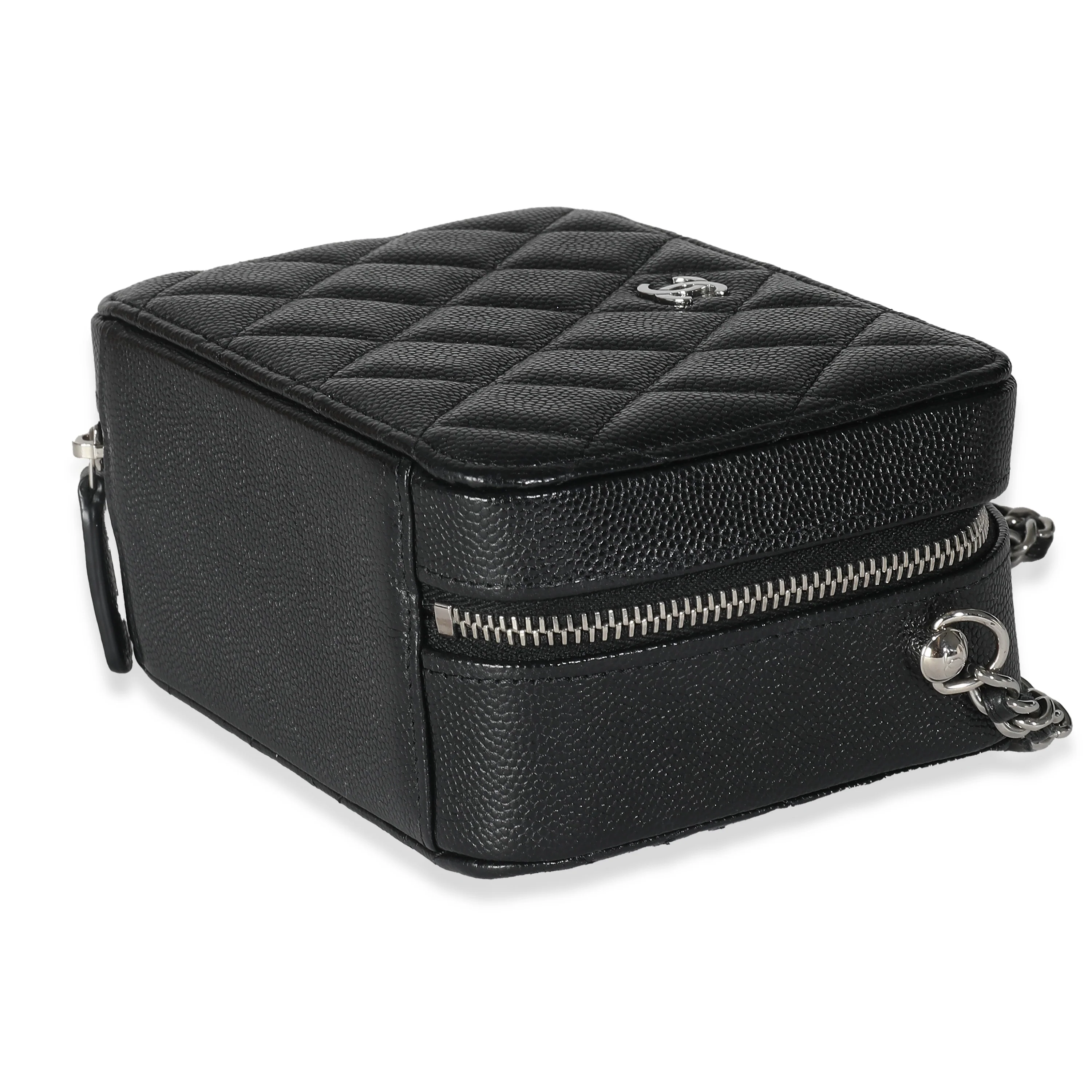 Black Quilted Caviar Square Zip Around Camera Handbag - Image 6