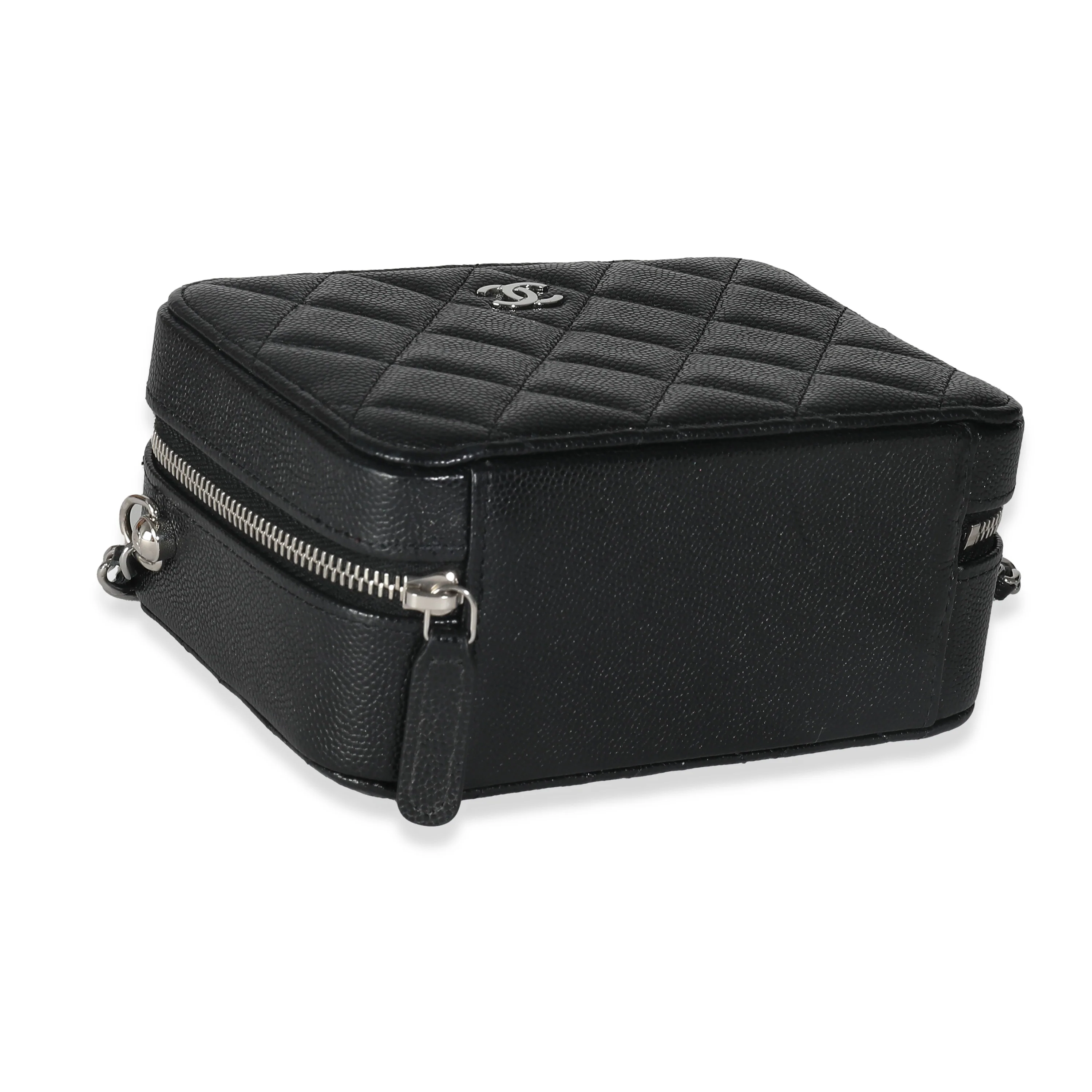 Black Quilted Caviar Square Zip Around Camera Handbag - Image 7
