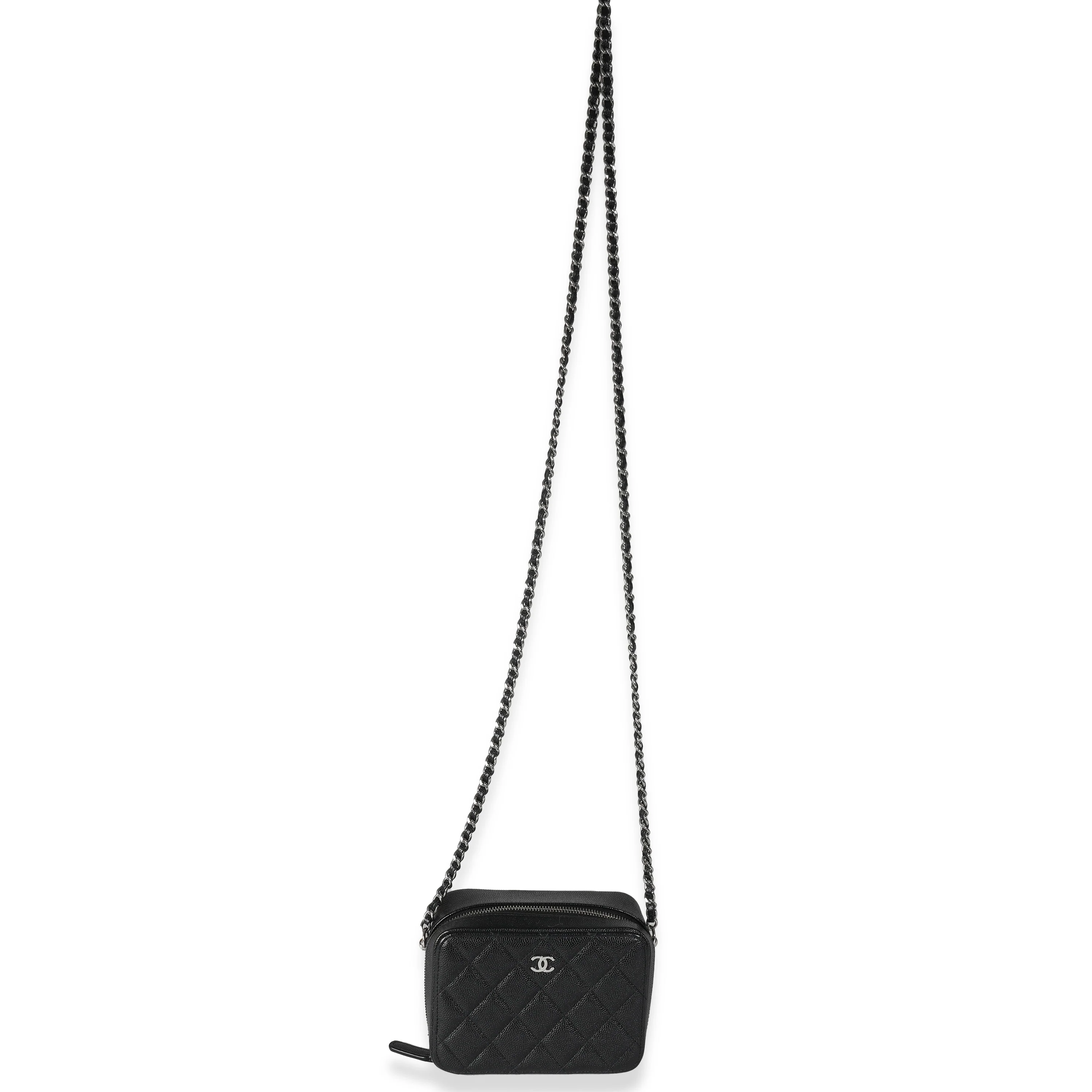 Black Quilted Caviar Square Zip Around Camera Handbag - Image 8