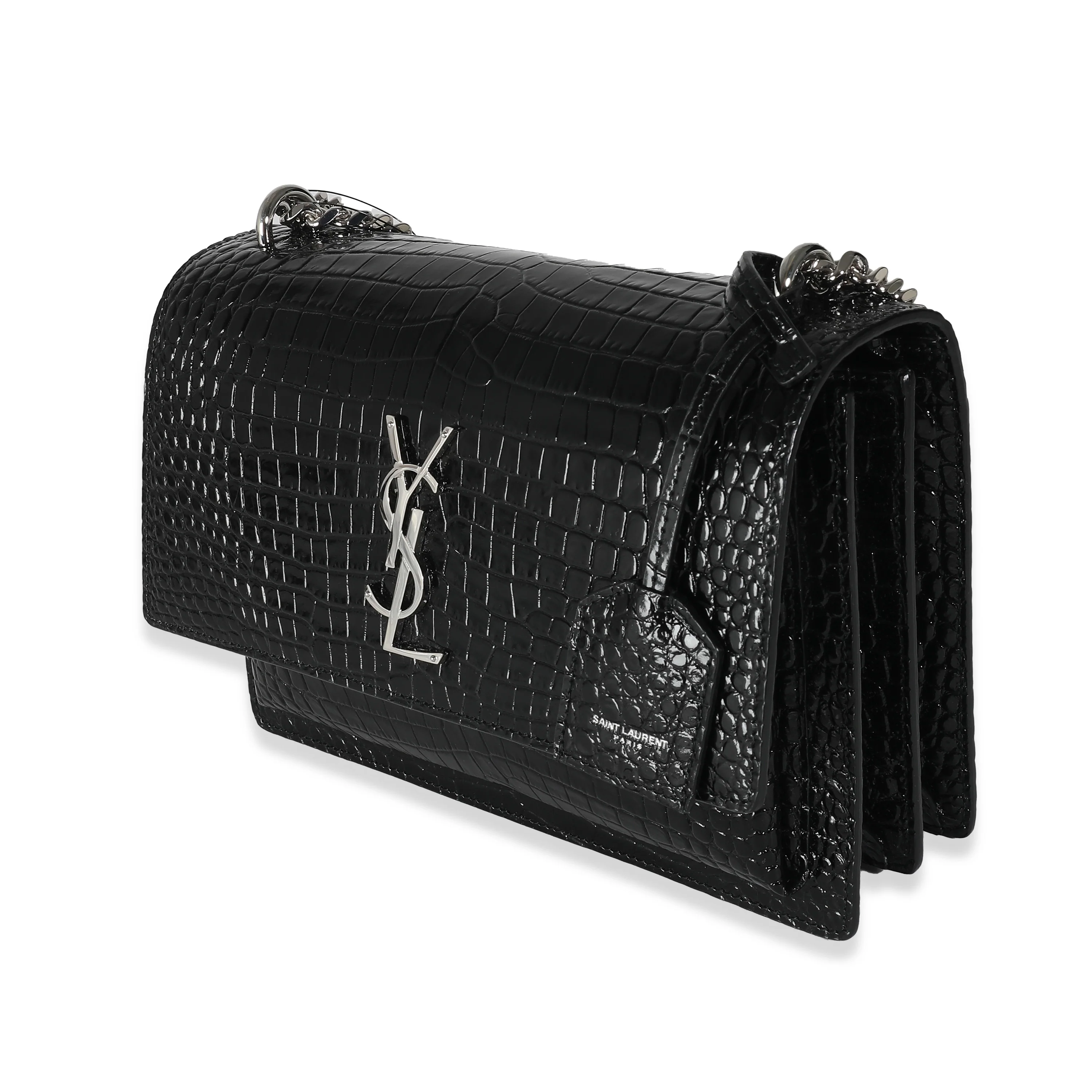 Shiny Black Croc Embossed Medium Sunset Bag - Image 2
