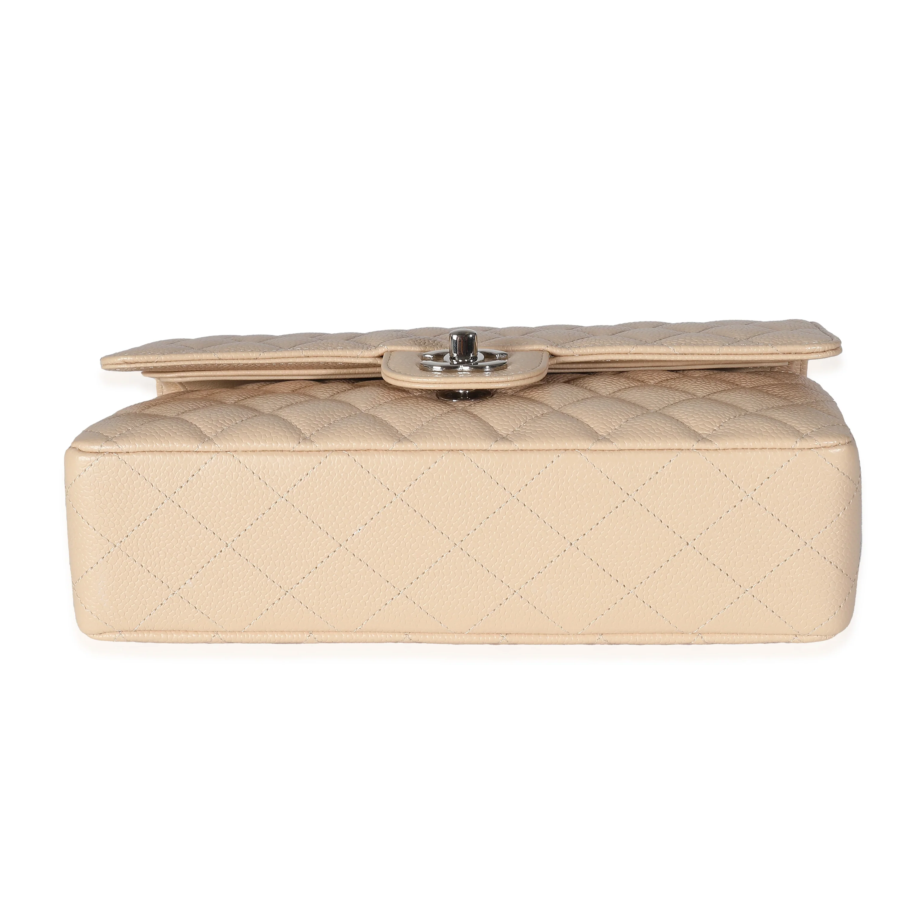 Beige Quilted Caviar Medium Classic Double Flap Handbag - Image 5