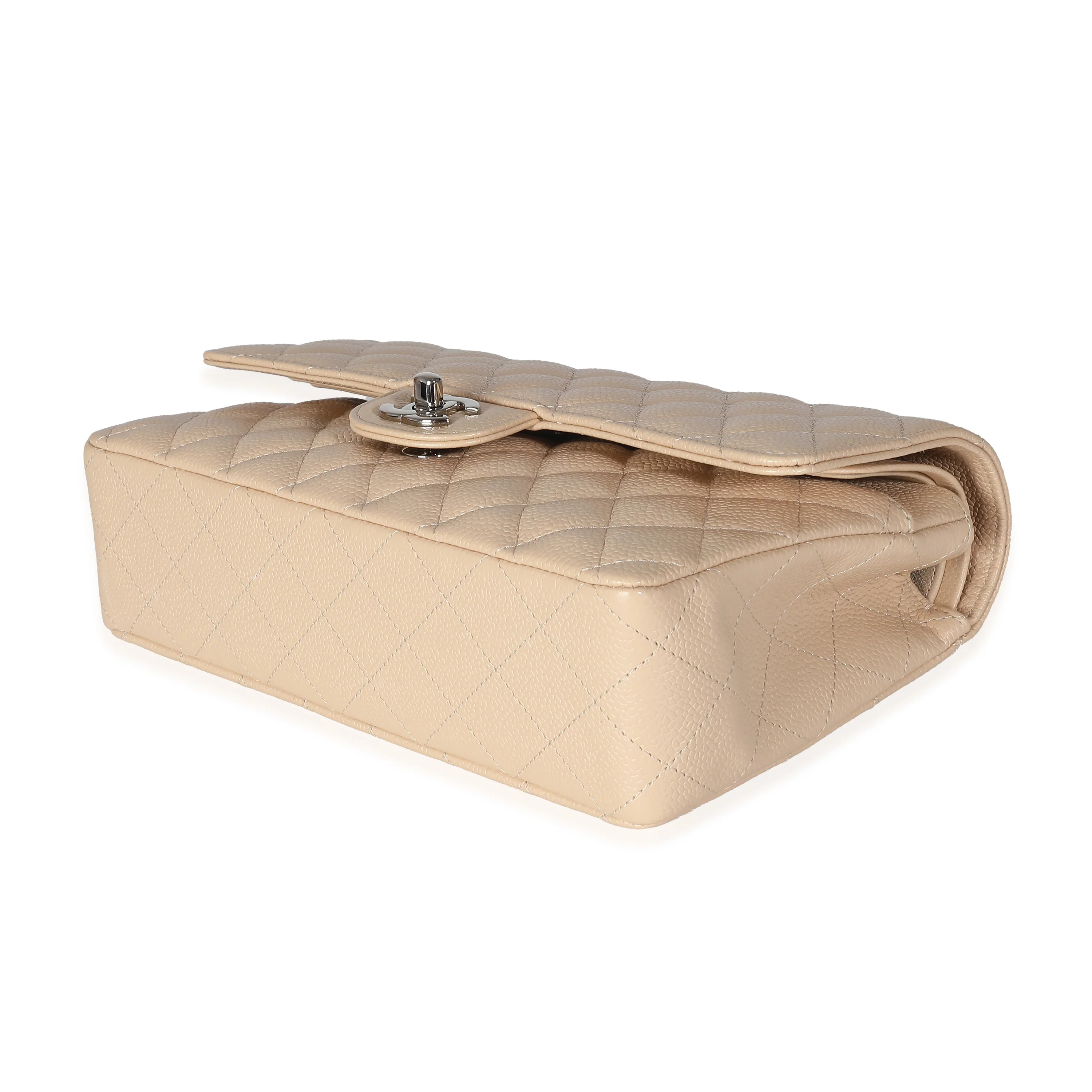 Beige Quilted Caviar Medium Classic Double Flap Handbag - Image 6