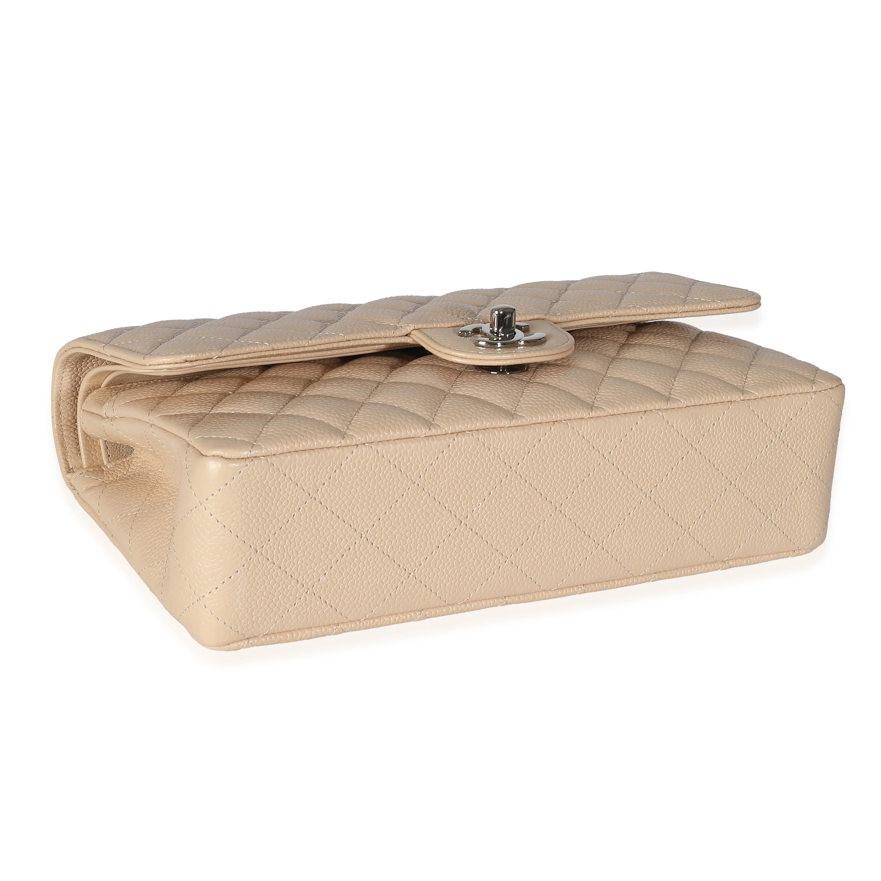 Beige Quilted Caviar Medium Classic Double Flap Handbag - Image 7