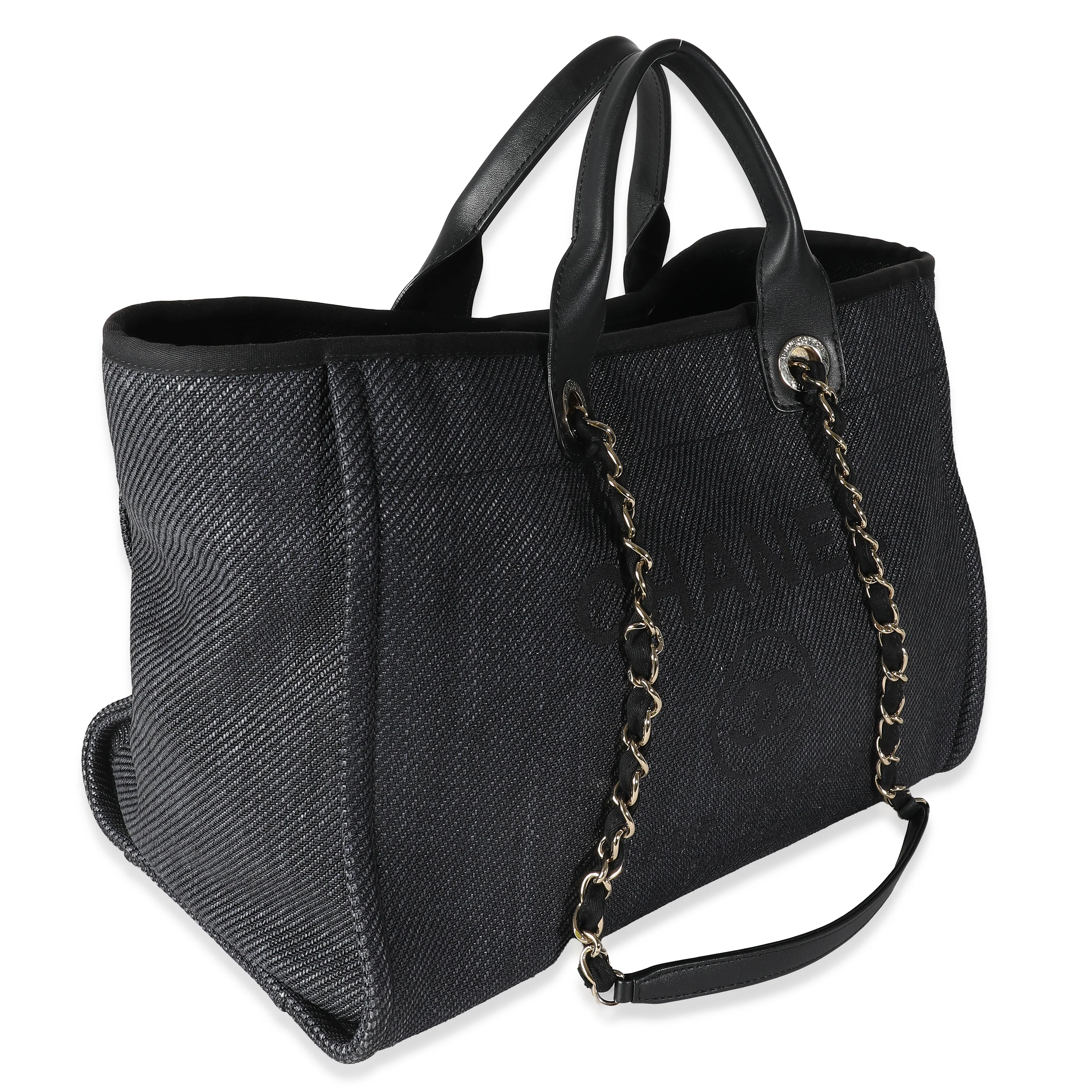 Dark Navy Mixed Fibers Large Deauville Tote - Image 3