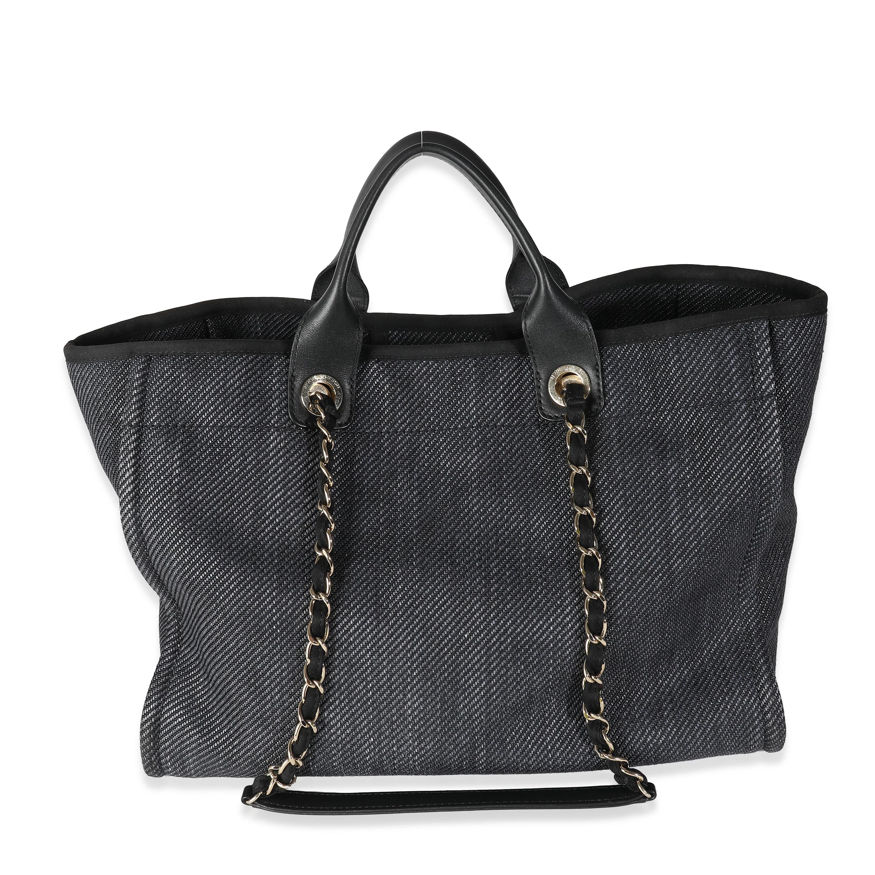 Dark Navy Mixed Fibers Large Deauville Tote - Image 4