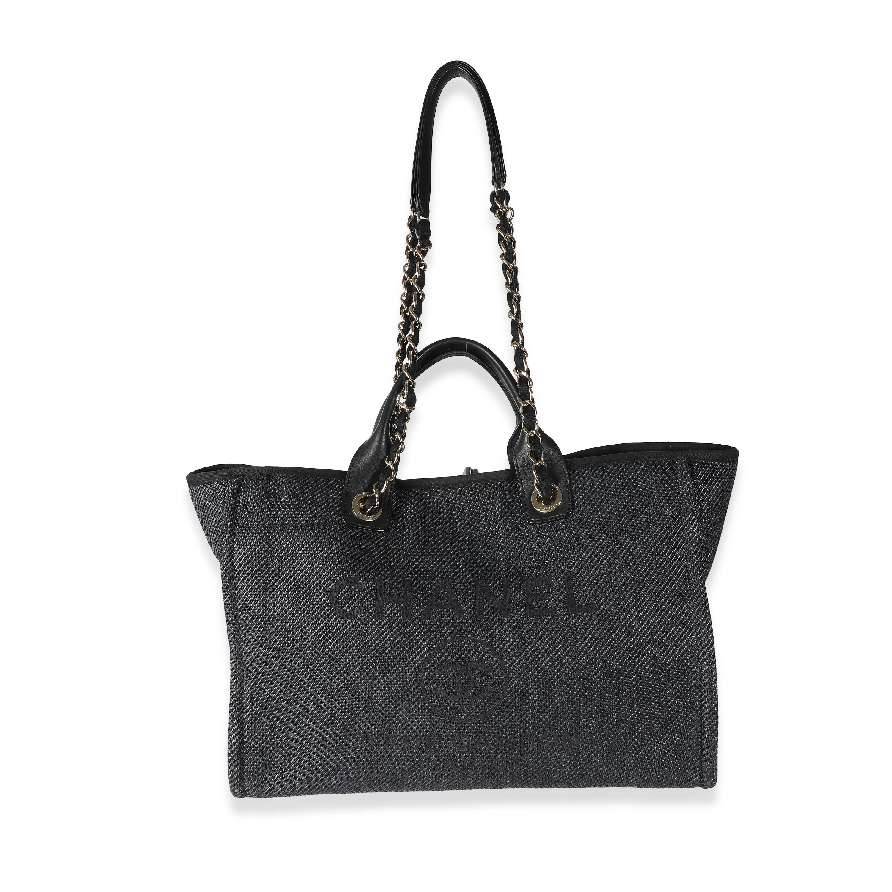 Dark Navy Mixed Fibers Large Deauville Tote - Image 5