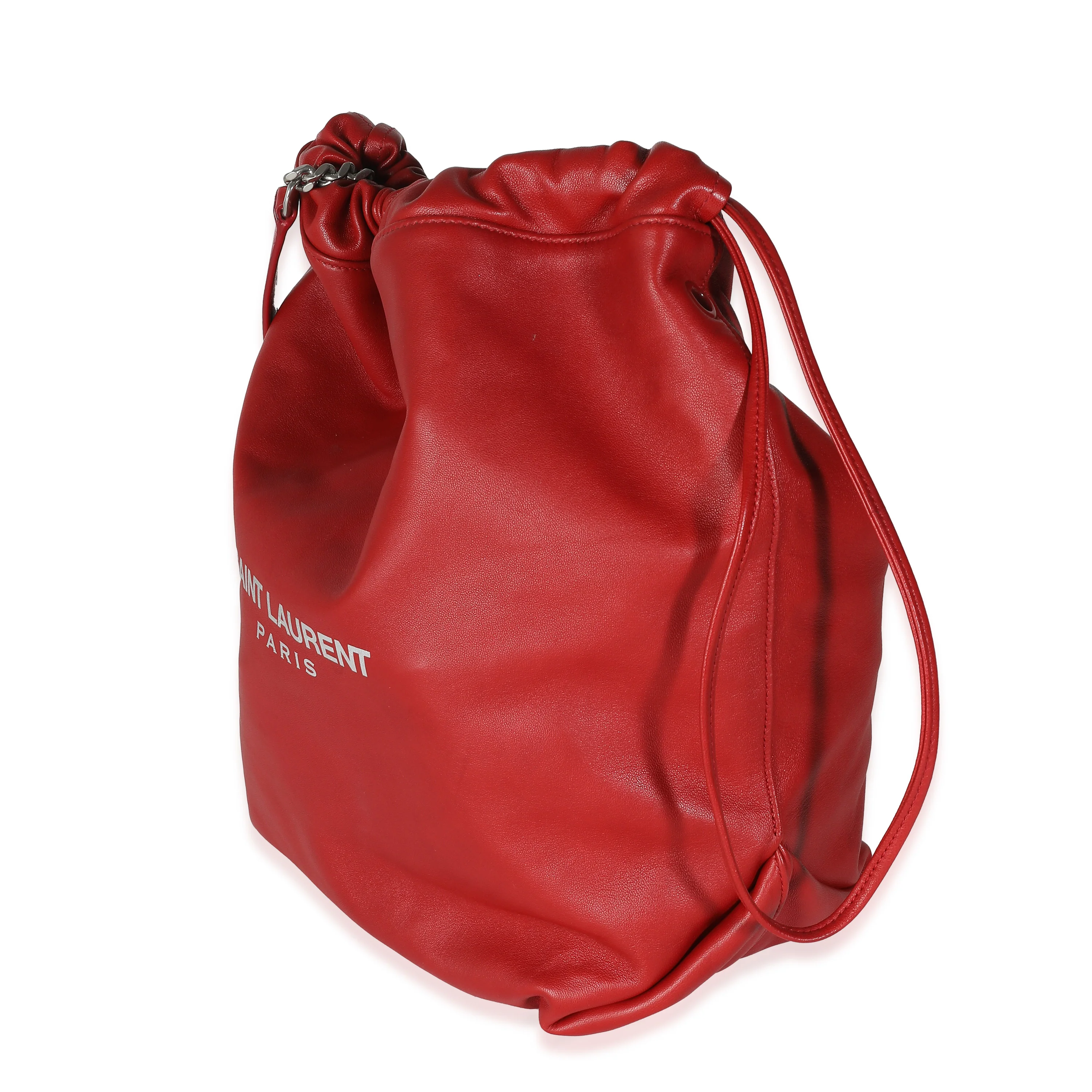 Red Lambskin Teddy Drawstring Bucket Bag - Image 3