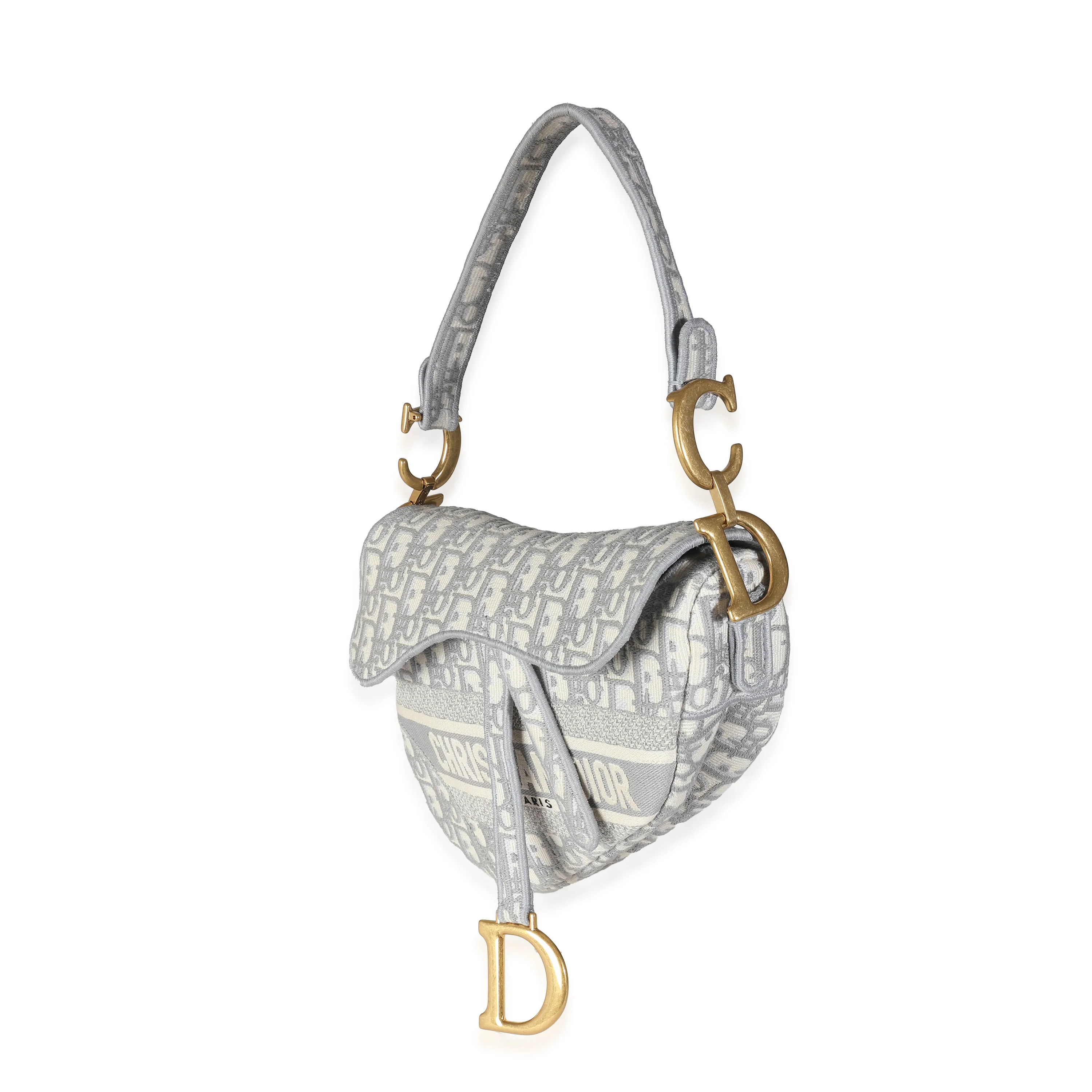 Grey Oblique Canvas Medium Saddle Bag - Image 2