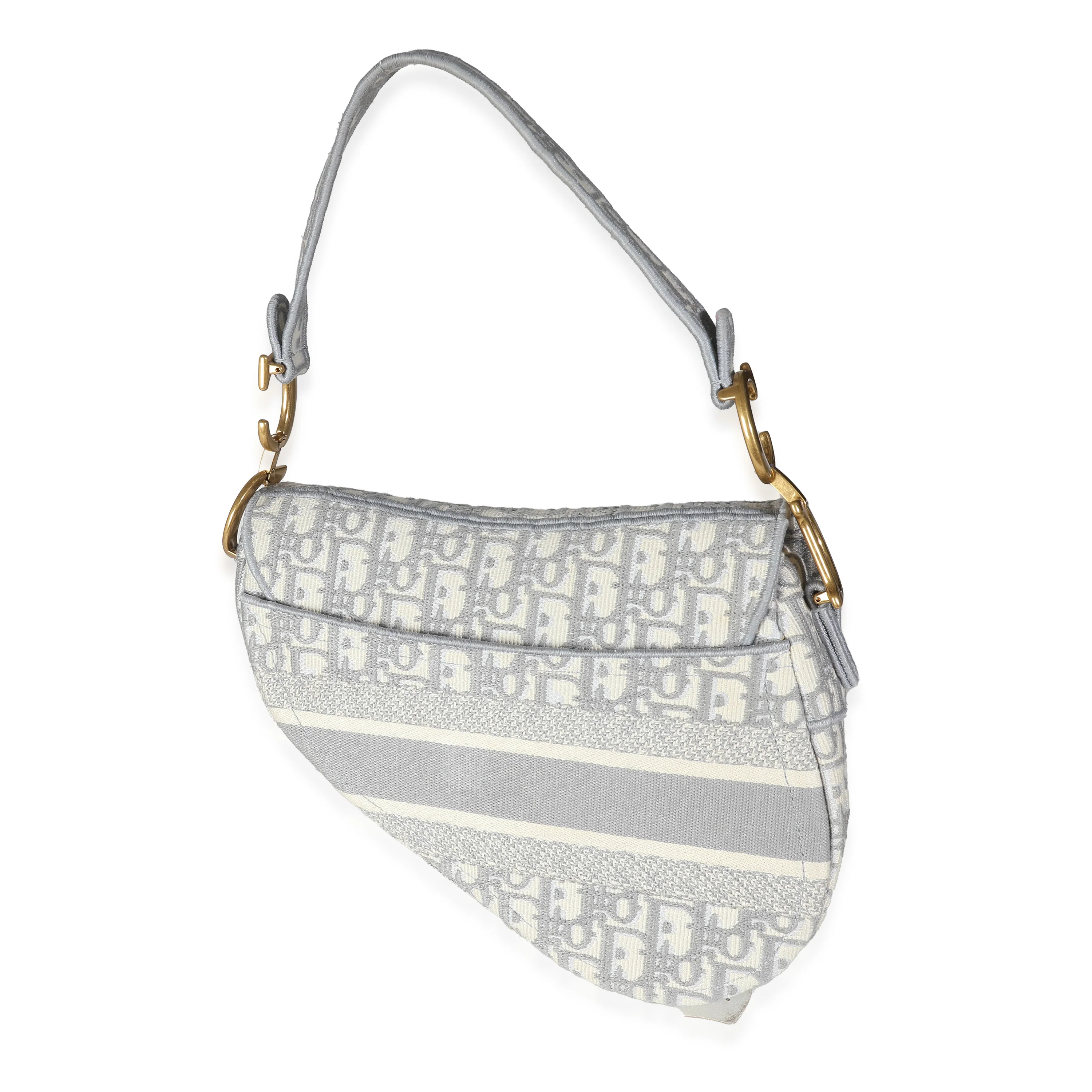 Grey Oblique Canvas Medium Saddle Bag - Image 3