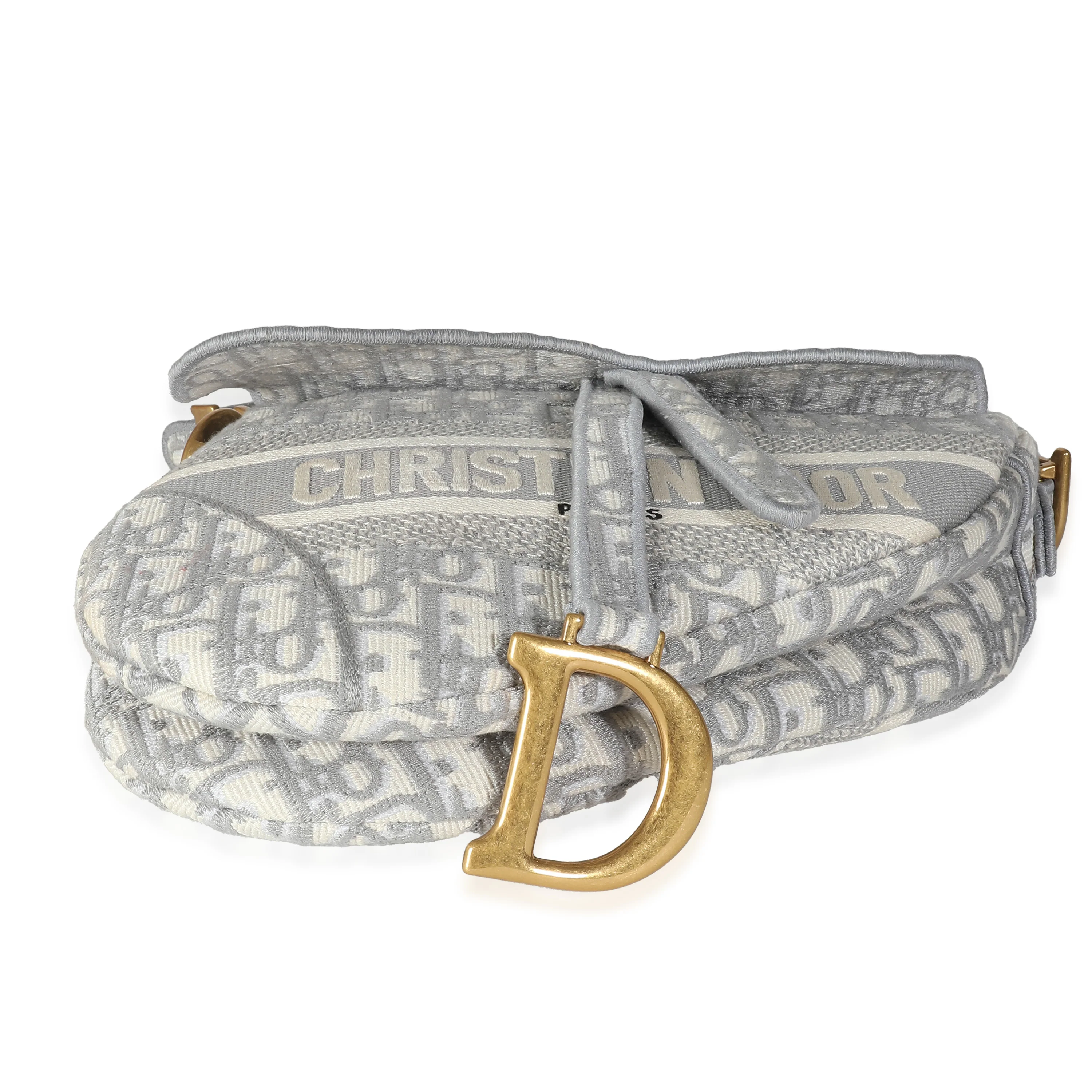 Grey Oblique Canvas Medium Saddle Bag - Image 4
